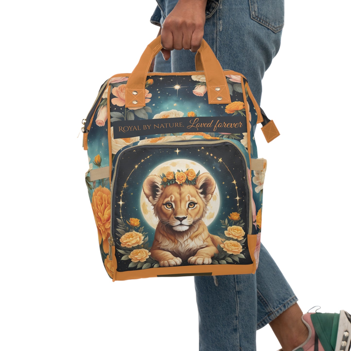 Girls Diaper Bag Personalized Zodiac Baby Bag Leo Sign Royal by Nature Loved Forever Backpack