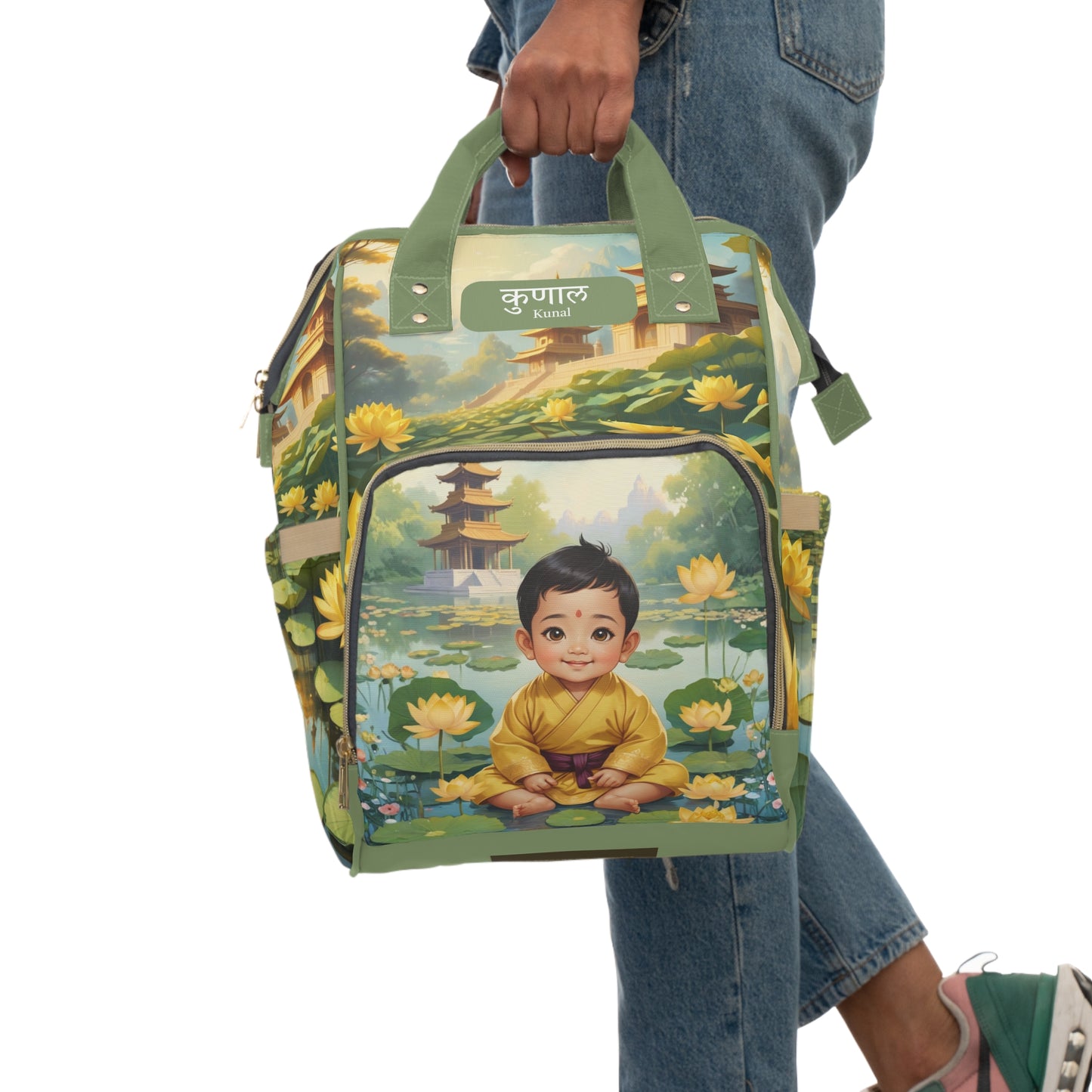 Kunal India Baby Bag – Personalized Lotus & Temple Design
