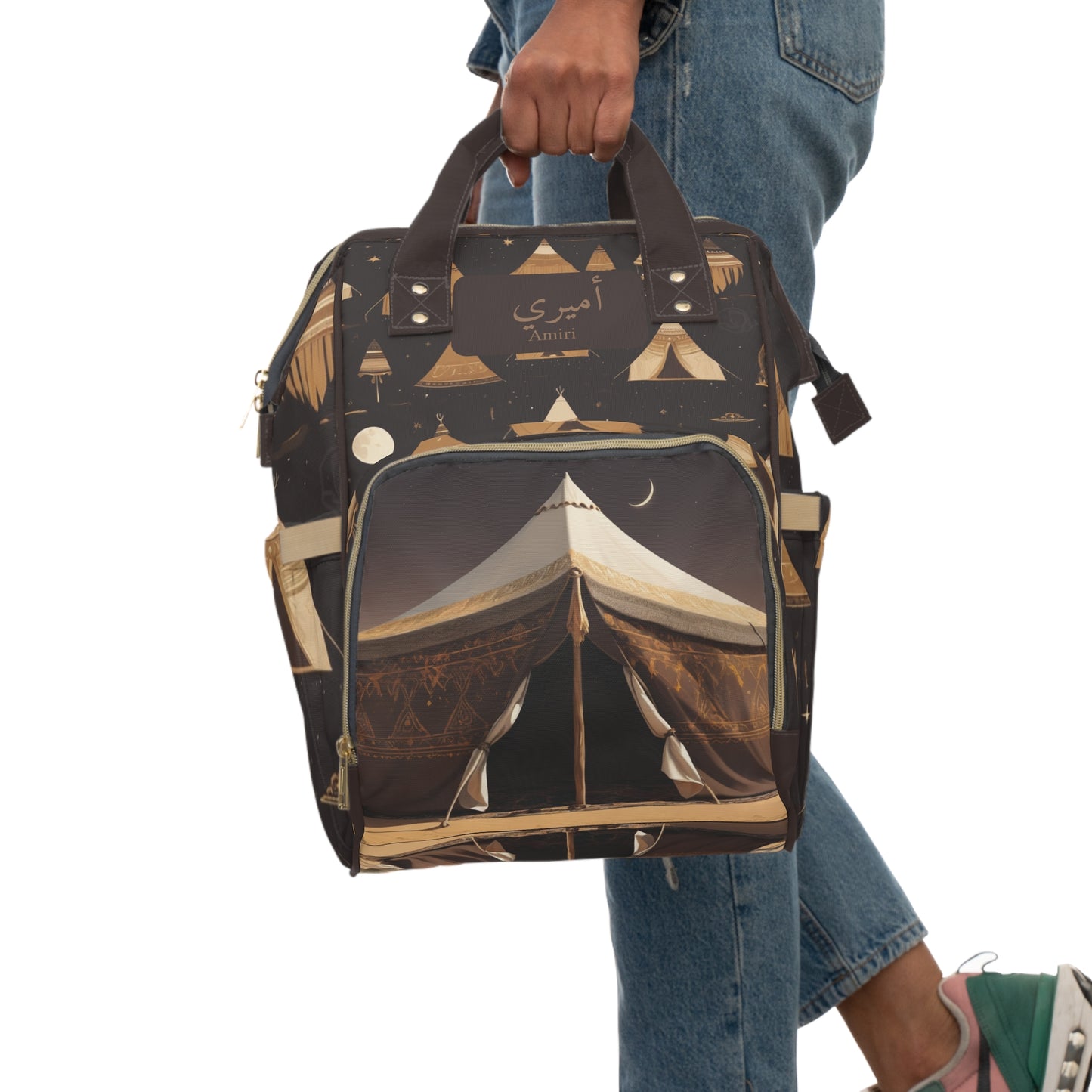 Boys Diaper Bag Personalized Arabic Baby Bag Amiri My Prince Desert Tent Brown and Gold Design