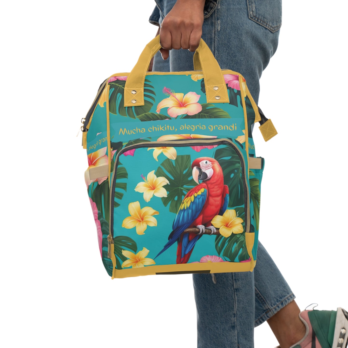 Girls Diaper Bag Personalized Aruba Baby Bag Tropical Parrot Hibiscus Waterproof Backpack