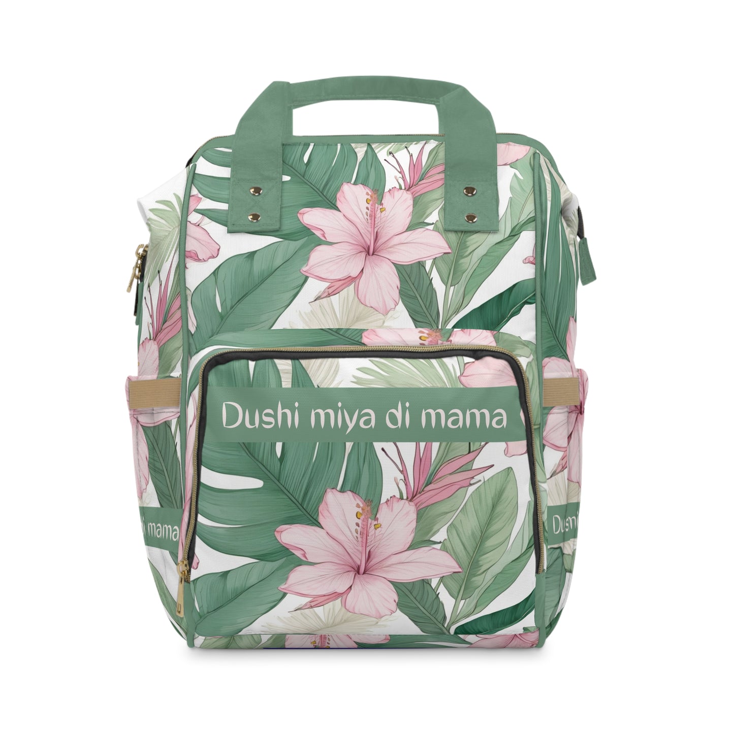 Girls Diaper Bag Personalized Tropical Baby Bag Pink Hibiscus Waterproof Backpack