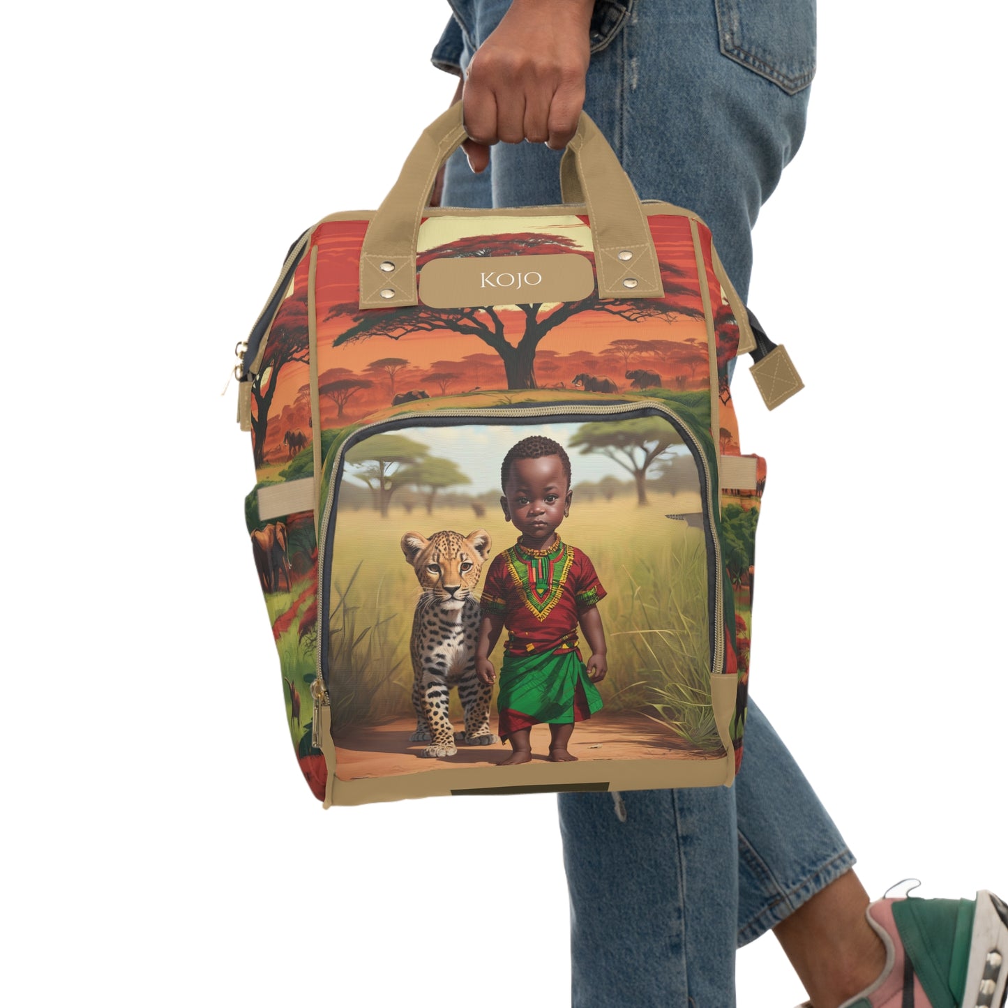 Boys Ghanaian Kente – Cheetah Prince Diaper Bag (Kojo Edition)