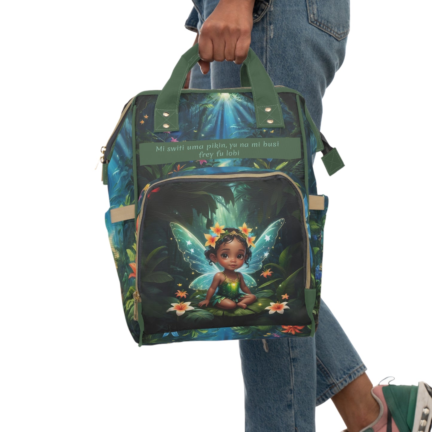 Girls Surinamese Diaper Bag | Personalized Baby Girl Bag with Jungle Fairy & Quote | Unique Cultural Baby Shower Gift