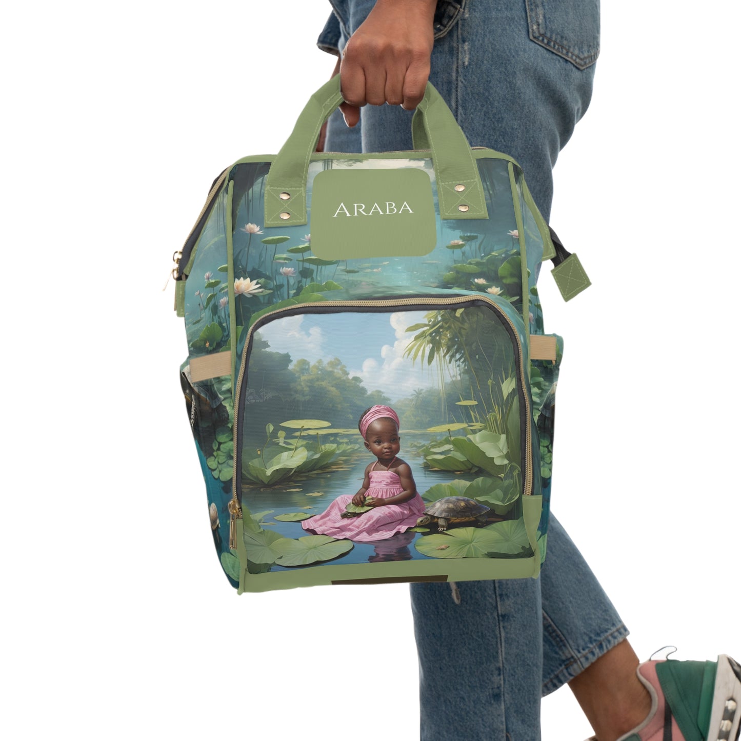 Girl Diaper Bag – Ghanaian Kente Turtle Princess Edition