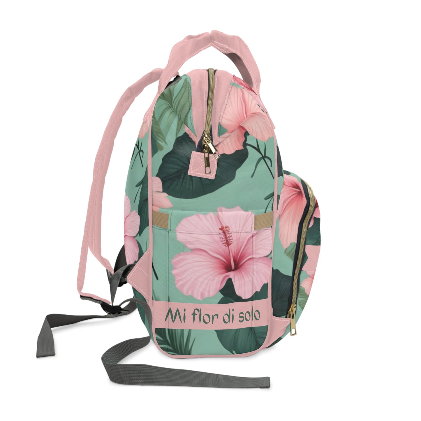 Girls Diaper Bag Personalized Tropical Baby Bag Pink Hibiscus Waterproof Backpack