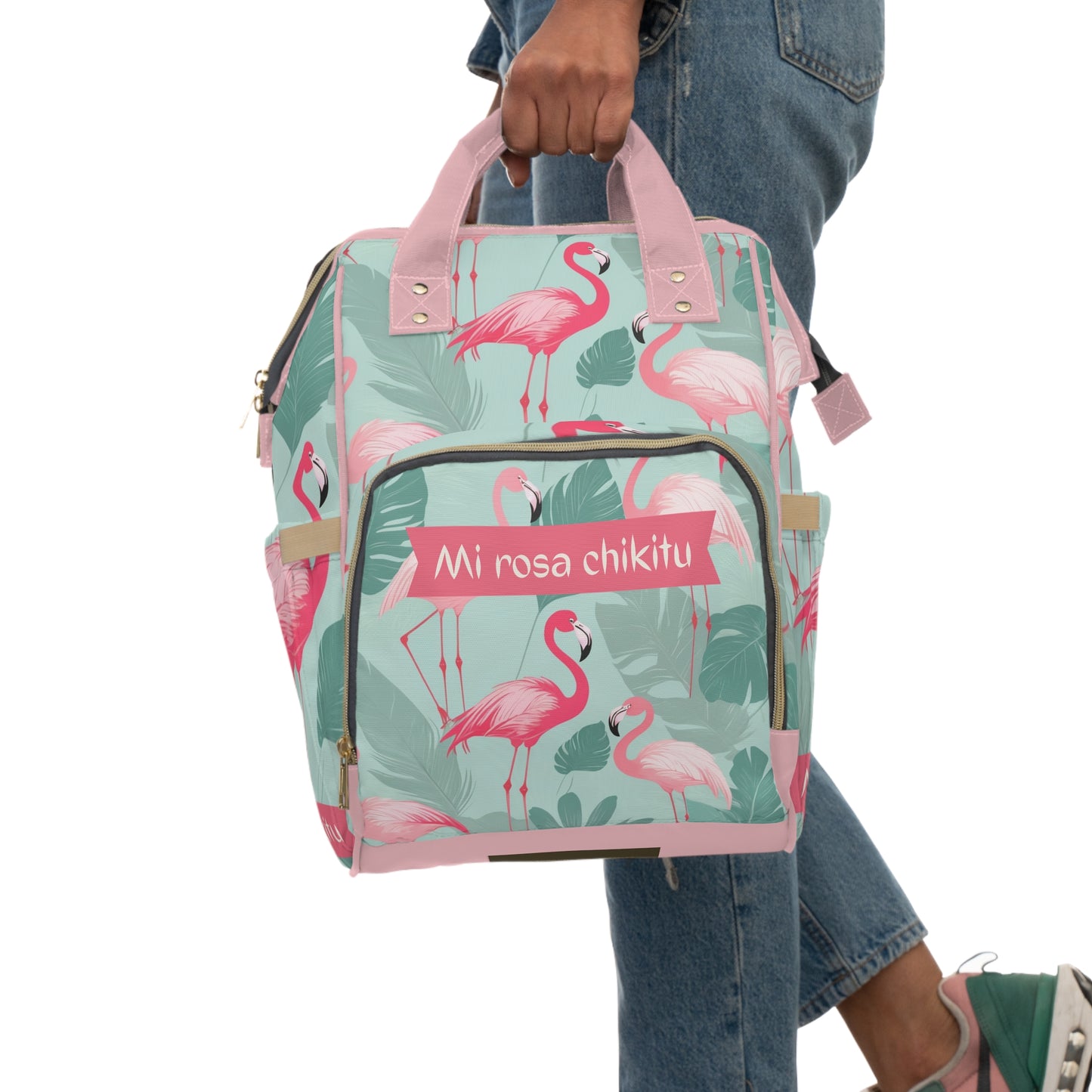 Girls Diaper Bag Personalized Tropical Baby Bag Pink Flamingo Waterproof Backpack