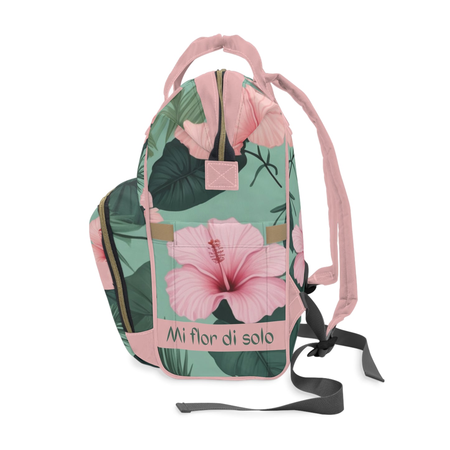 Girls Diaper Bag Personalized Tropical Baby Bag Pink Hibiscus Waterproof Backpack