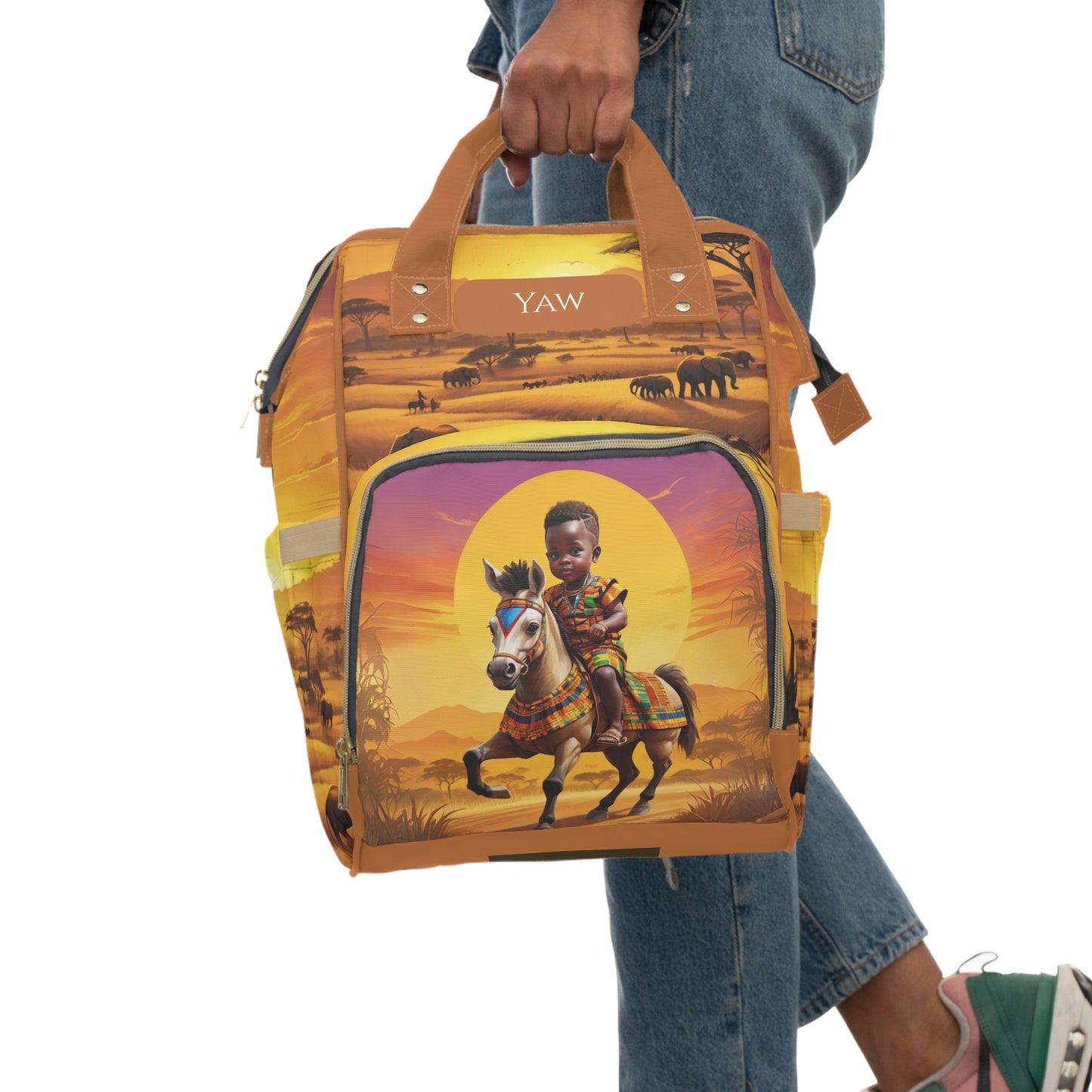 Boys Ghanaian Kente – Horse Rider Prince Diaper Bag (Yaw Edition)