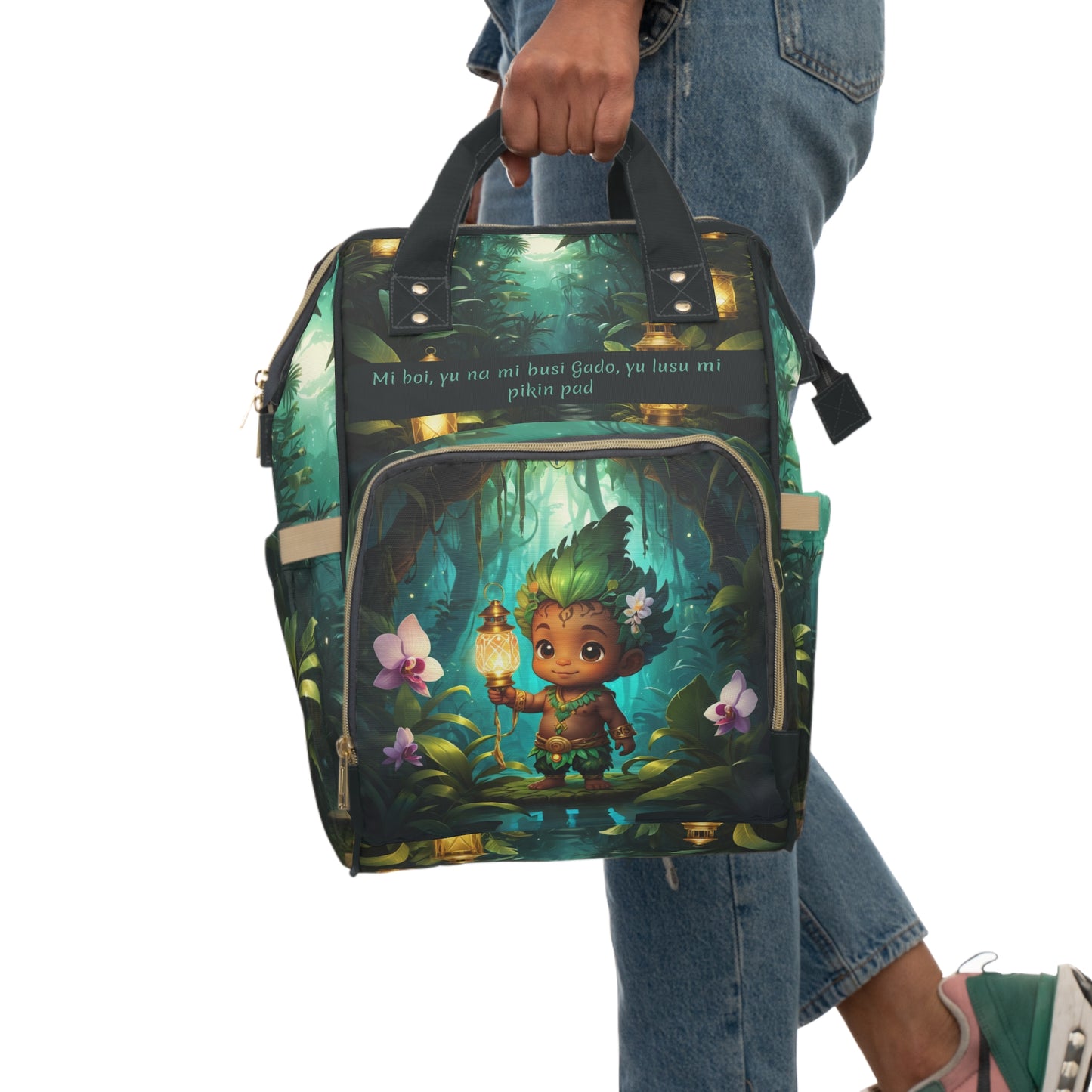 Boys Diaper Backpack Surinam Jungle Spirit | Personalized Baby Boy Bag with Forest Guardian & Quote | Unique Surinamese Baby Shower Gift