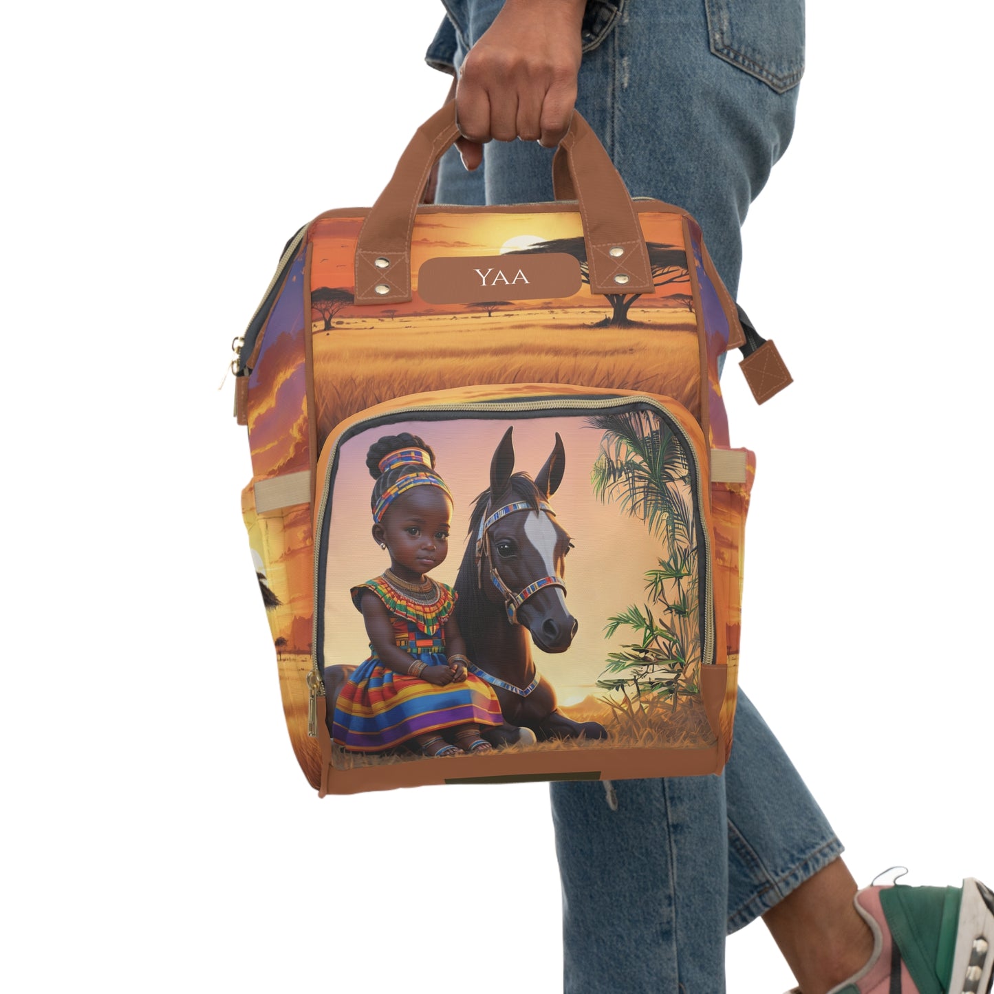 Girl Diaper Bag – Ghanaian Kente Horse Princess Edition