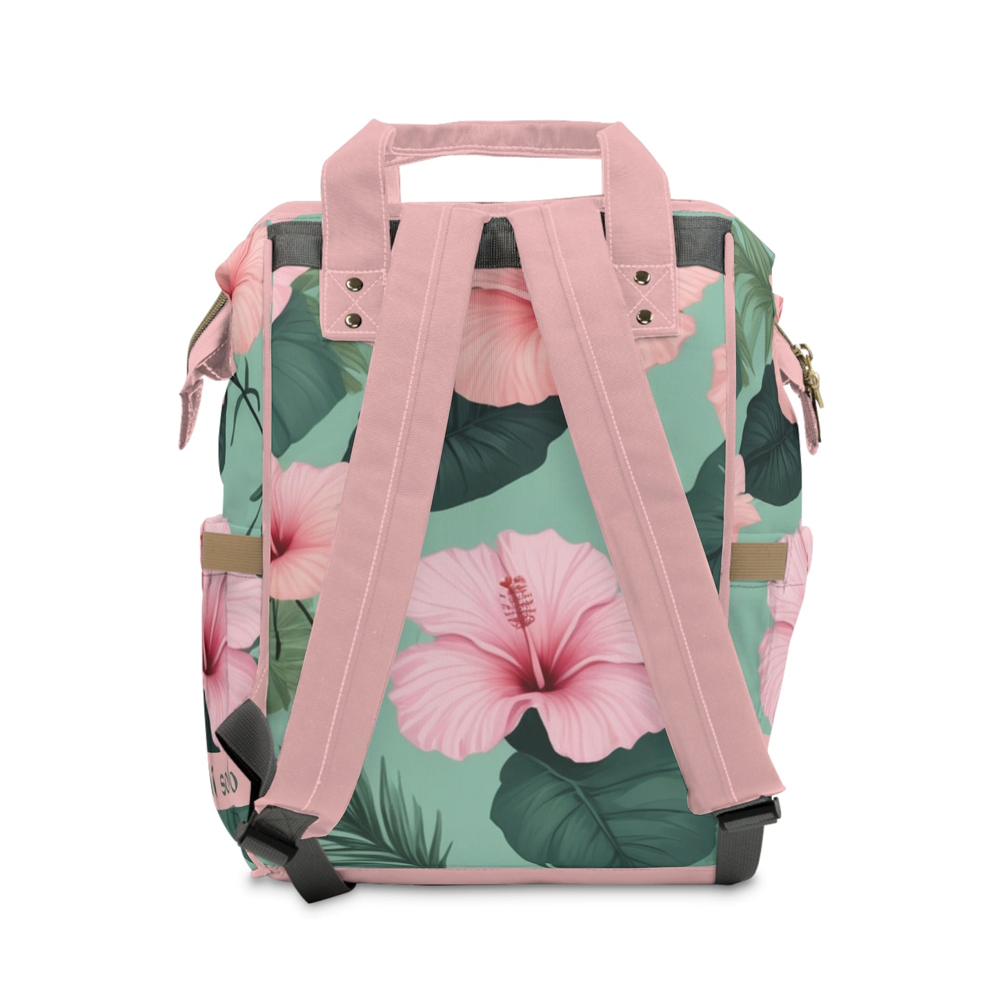 Girls Diaper Bag Personalized Tropical Baby Bag Pink Hibiscus Waterproof Backpack