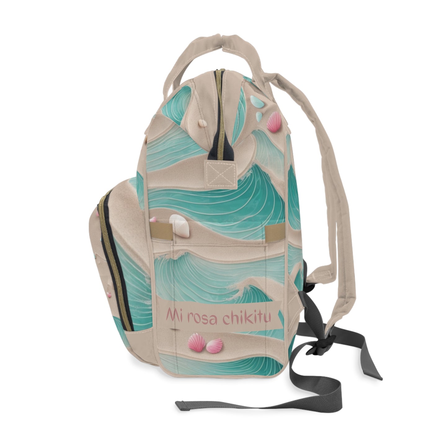 Girls Diaper Bag Personalized Ocean Baby Bag Wave and Seashell Waterproof Backpack