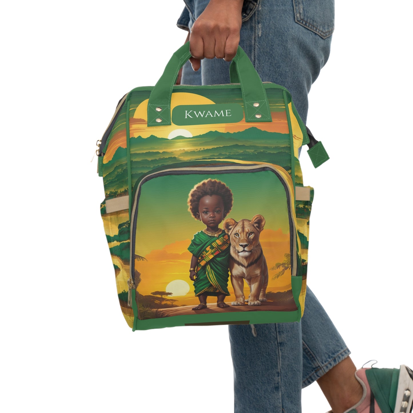 Boys Ghanaian Kente – Lion Prince Diaper Bag (Kwame Edition)