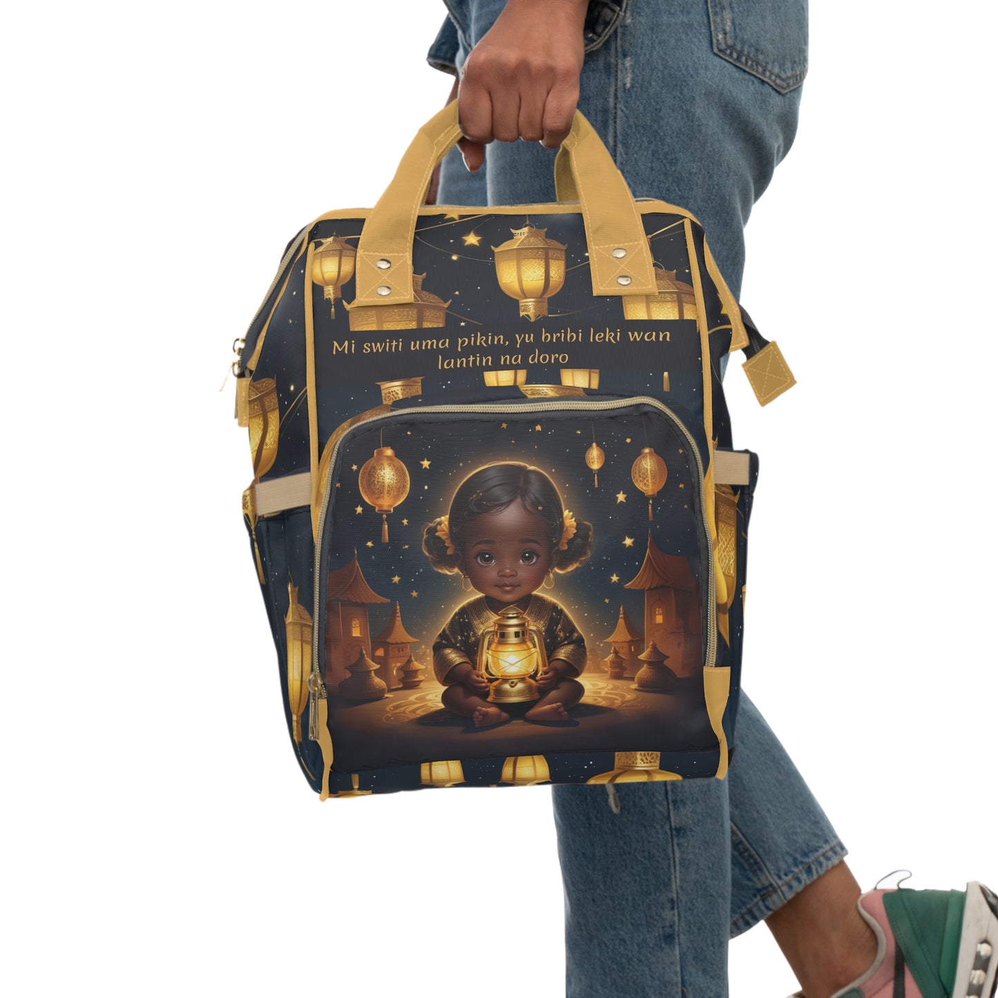 Girls Diaper Bag Personalized Surinamese | Baby Girl Bag with Lantern & Cultural Quote | Unique Baby Shower Gift