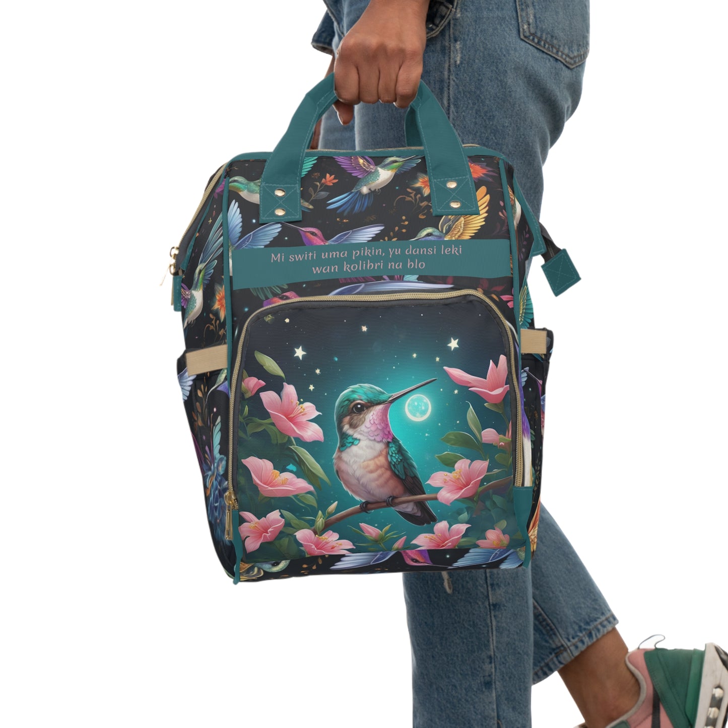Girls Surinamese Backpack | Personalized Baby Girl Bag with Hummingbird & Floral Quote | Unique Cultural Baby Shower Gift