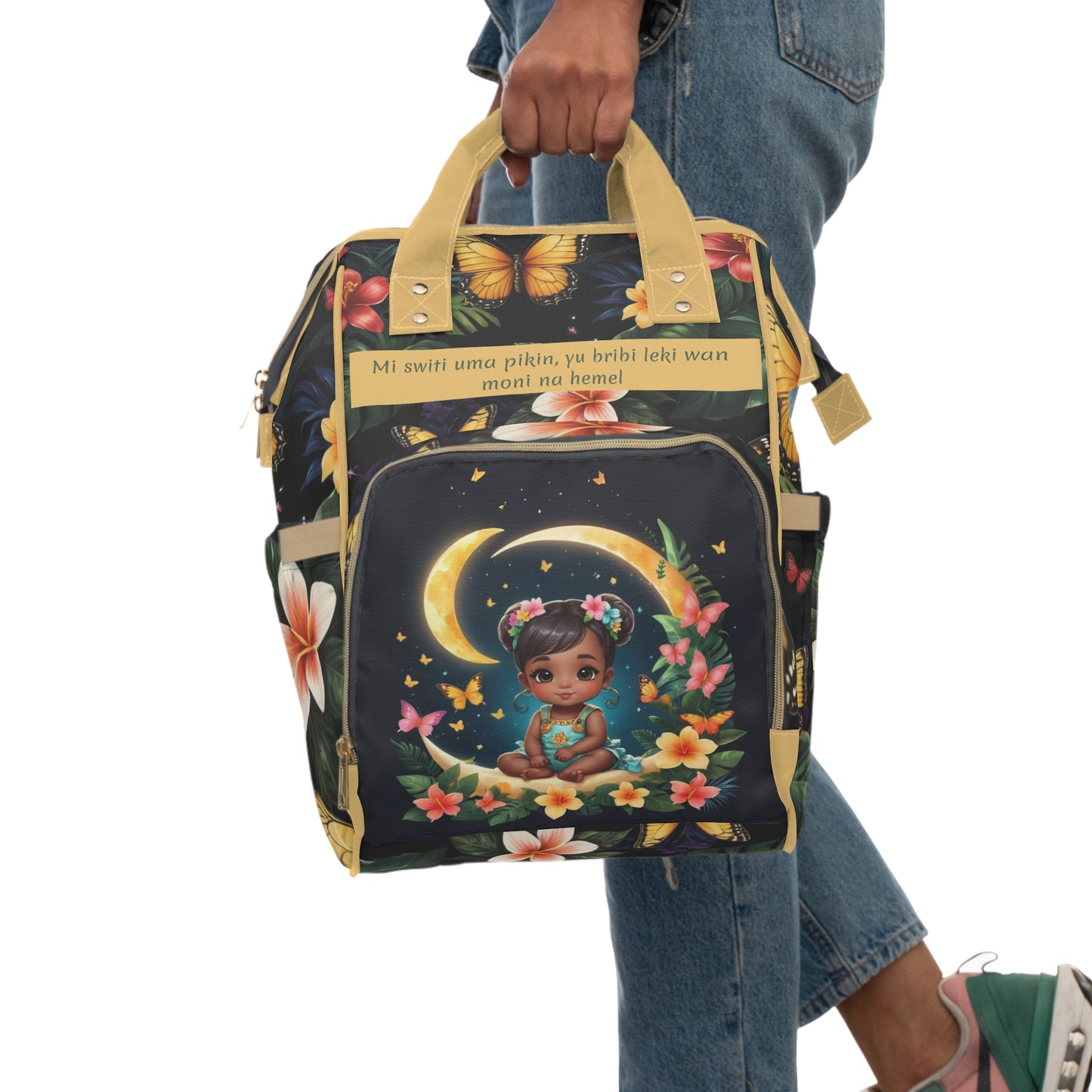 Girls Diaper Bag Personalized Surinamese | Baby Girl Backpack with Moon & Butterfly Quote | Unique Cultural Baby Shower Gift