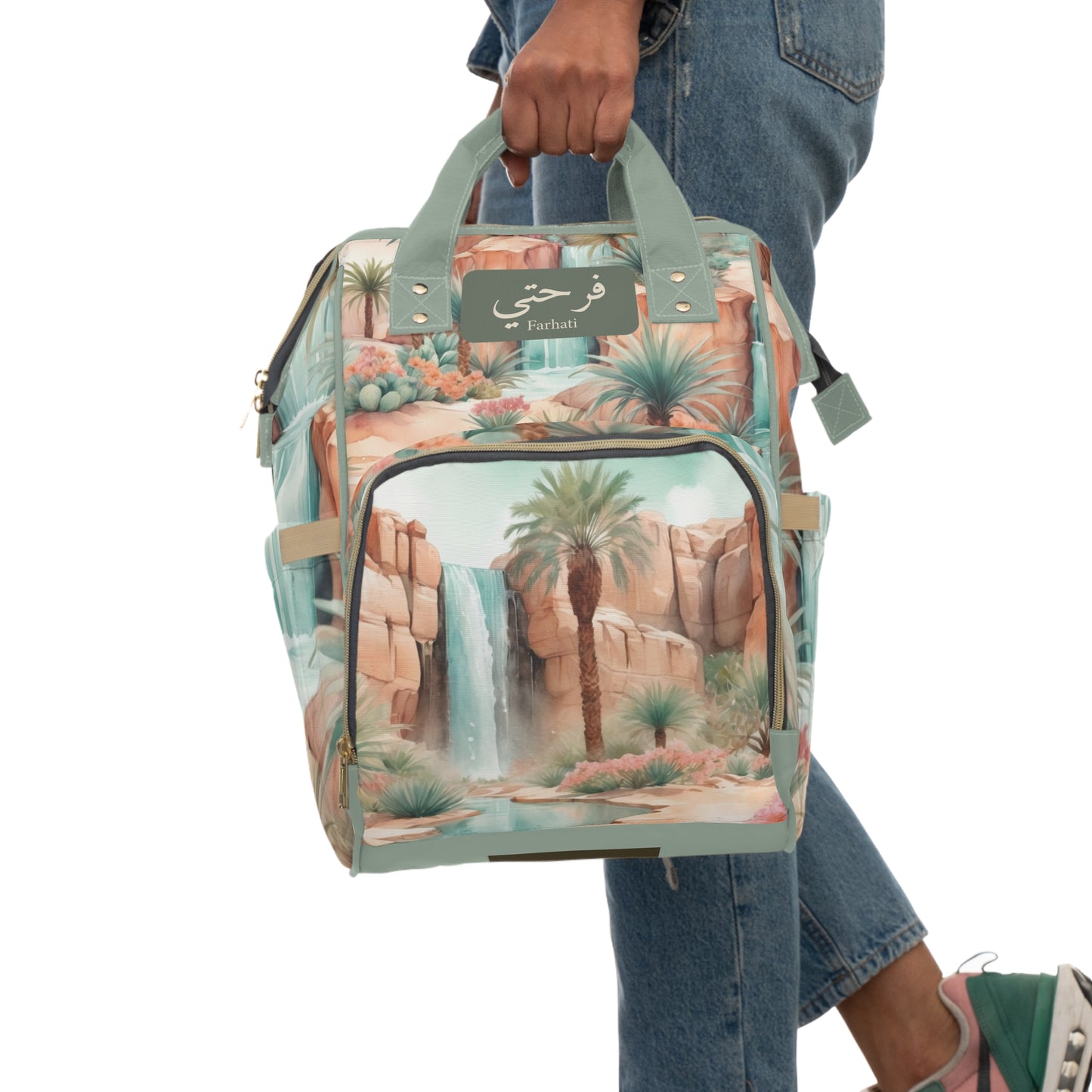 Girls Diaper Bag Personalized Arabic Baby Bag Farhati Oasis Design