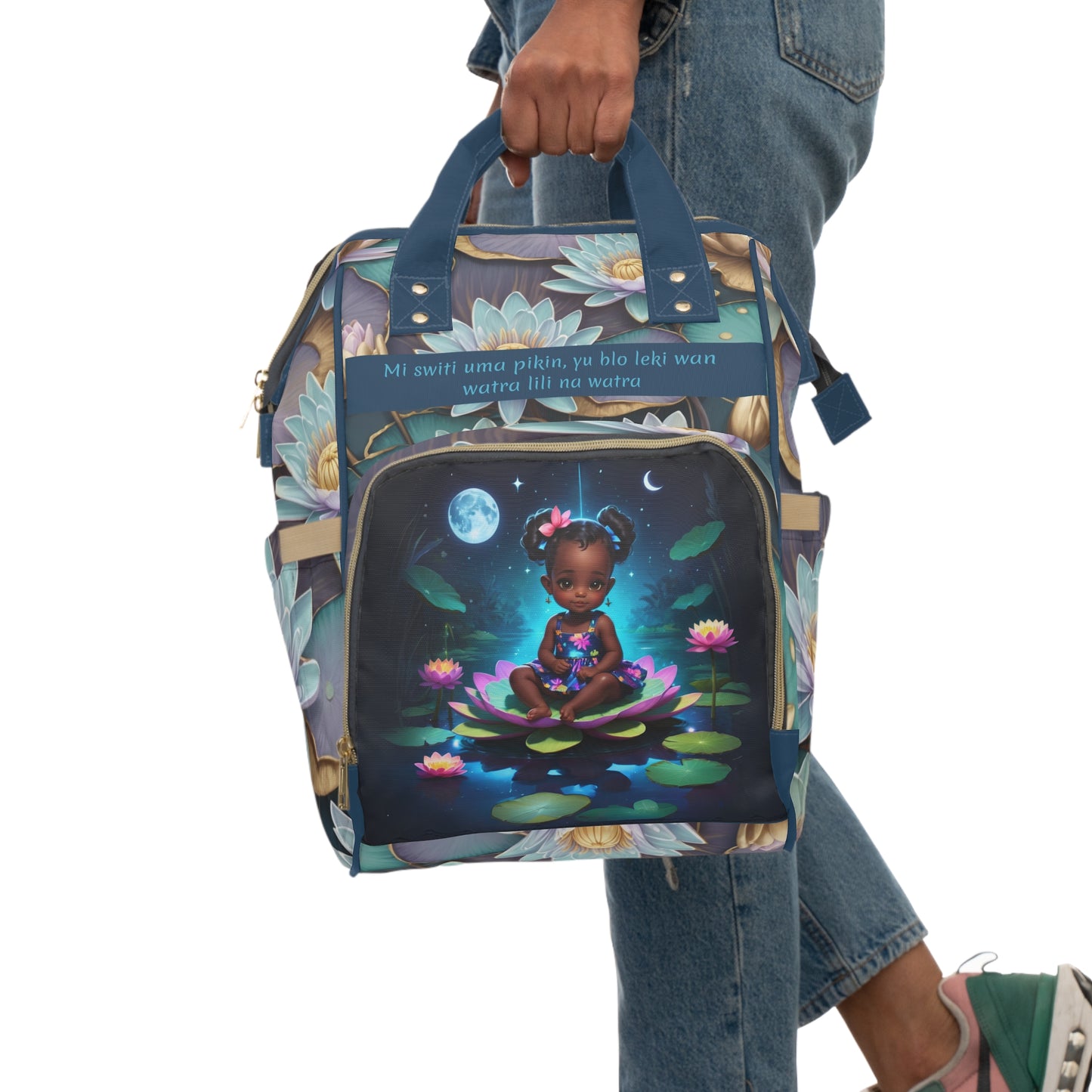 Girls Surinamese Backpack | Personalized Baby Girl Bag with Water Lily Quote | Unique Cultural Baby Shower Gift