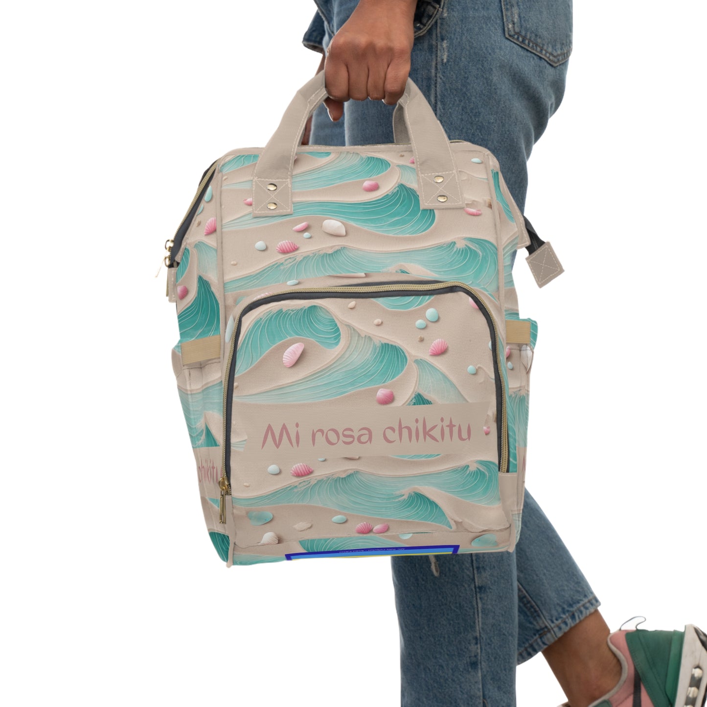 Girls Diaper Bag Personalized Ocean Baby Bag Wave and Seashell Waterproof Backpack