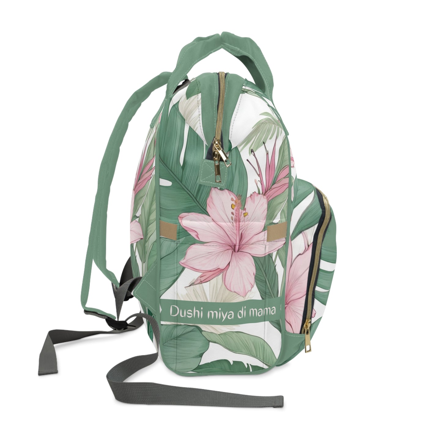 Girls Diaper Bag Personalized Tropical Baby Bag Pink Hibiscus Waterproof Backpack