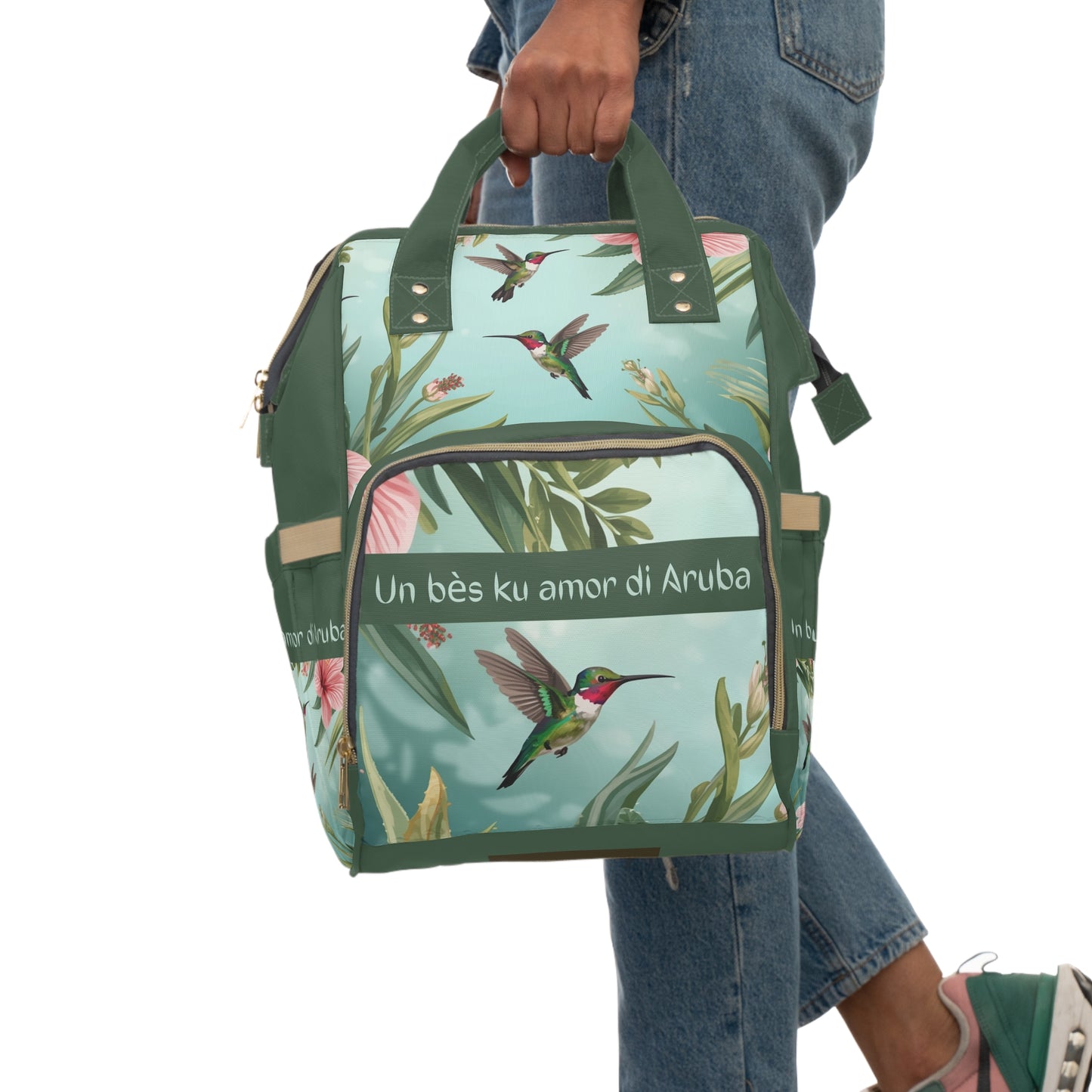 Girls Diaper Bag Personalized Aruba Baby Bag Hummingbird Flowers Waterproof Backpack