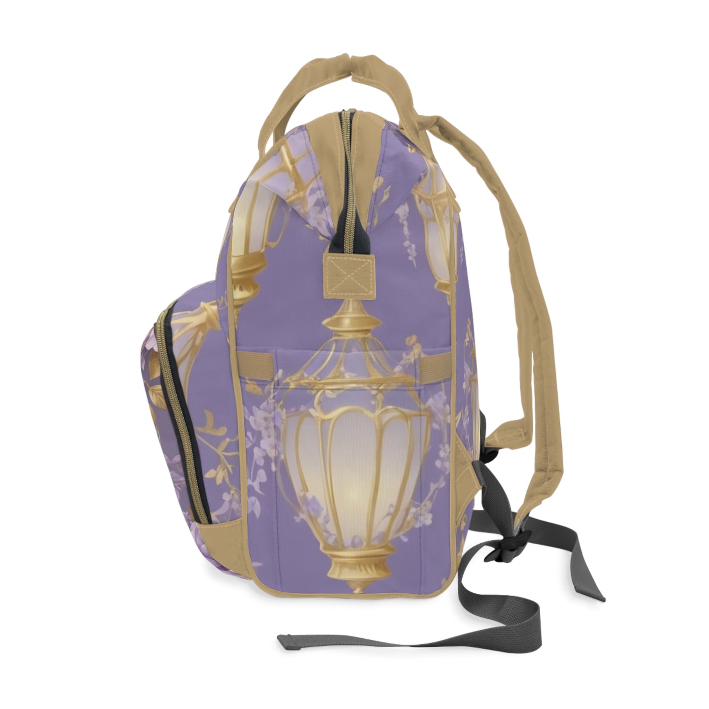 Girls Diaper Bag Personalized Arabic Baby Bag Qamari Lantern Purple and Gold Moon Design