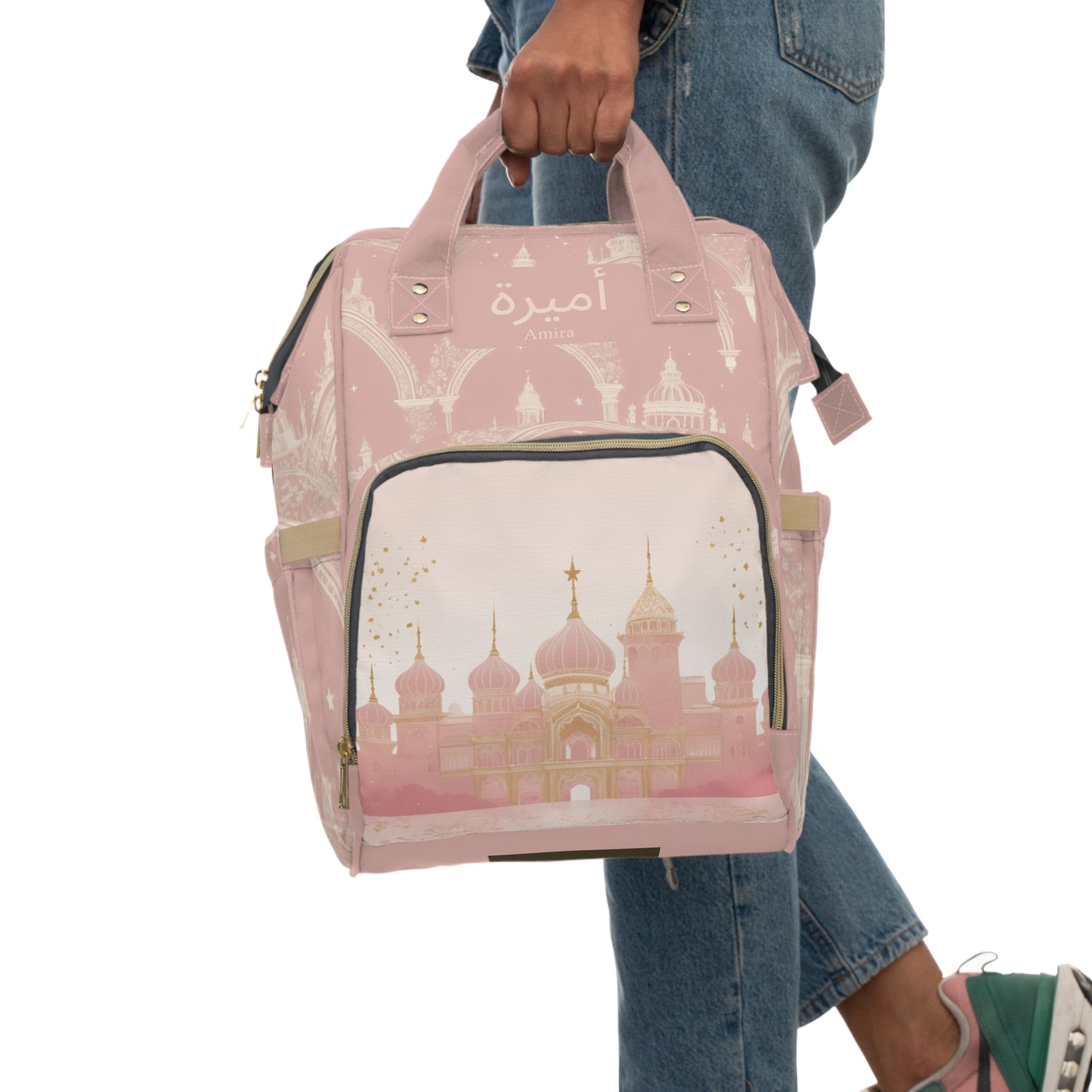 Girls Diaper Bag Personalized Arabic Baby Bag Amira Princess Pink Design