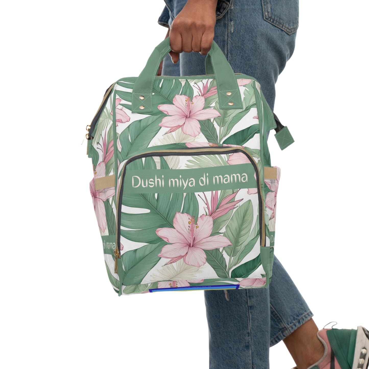 Girls Diaper Bag Personalized Tropical Baby Bag Pink Hibiscus Waterproof Backpack