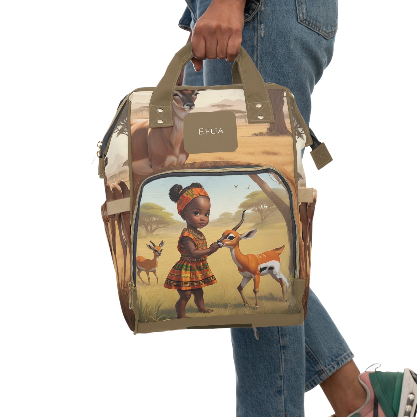 Girl Diaper Bag – Ghanaian Kente Antelope Princess Edition