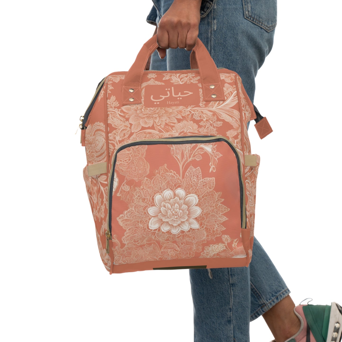 Girls Diaper Bag Personalized Arabic Baby Bag Hayati Floral Design