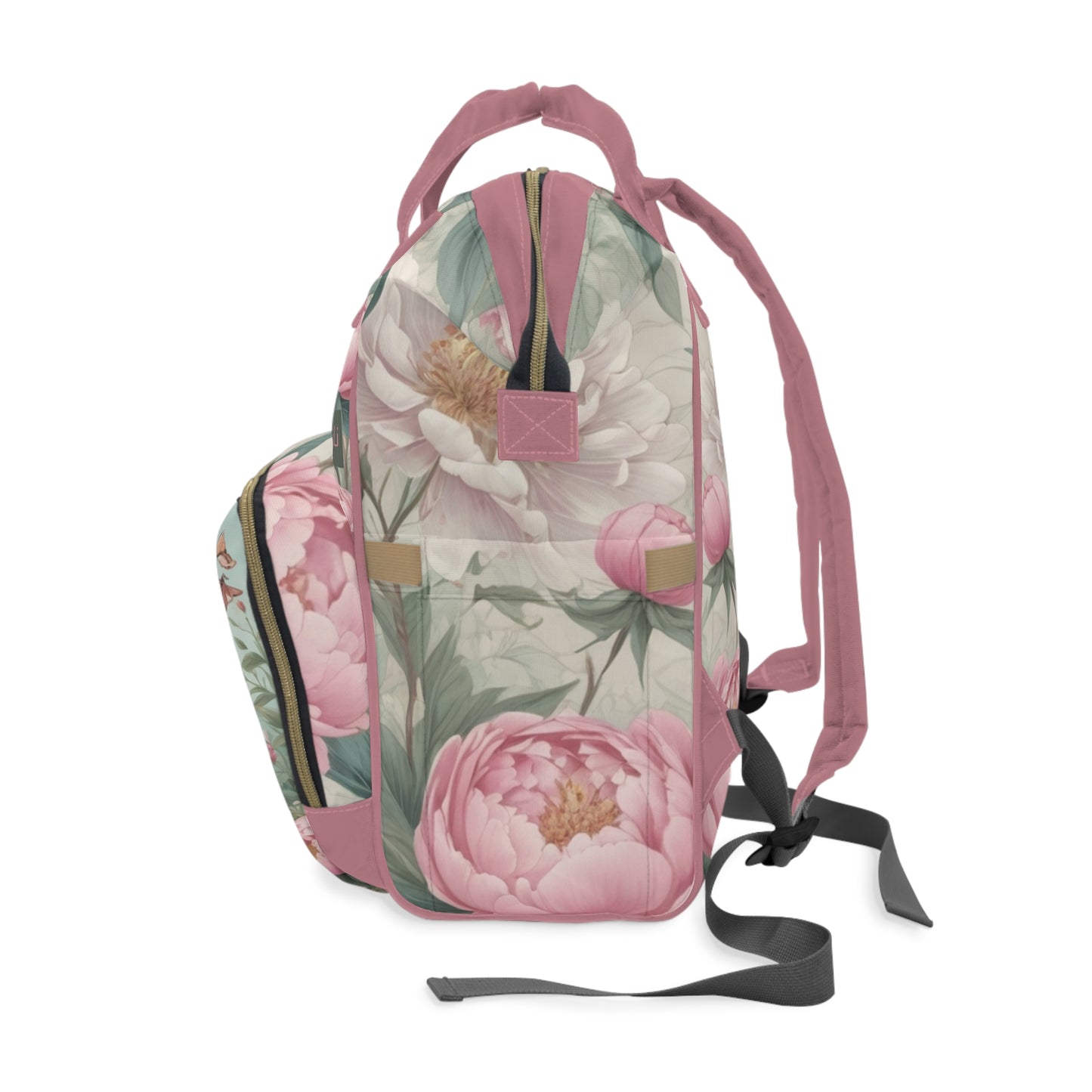 Girls Diaper Bag Personalized Farsi Baby Bag White Kitten Floral Garden Pastel Design
