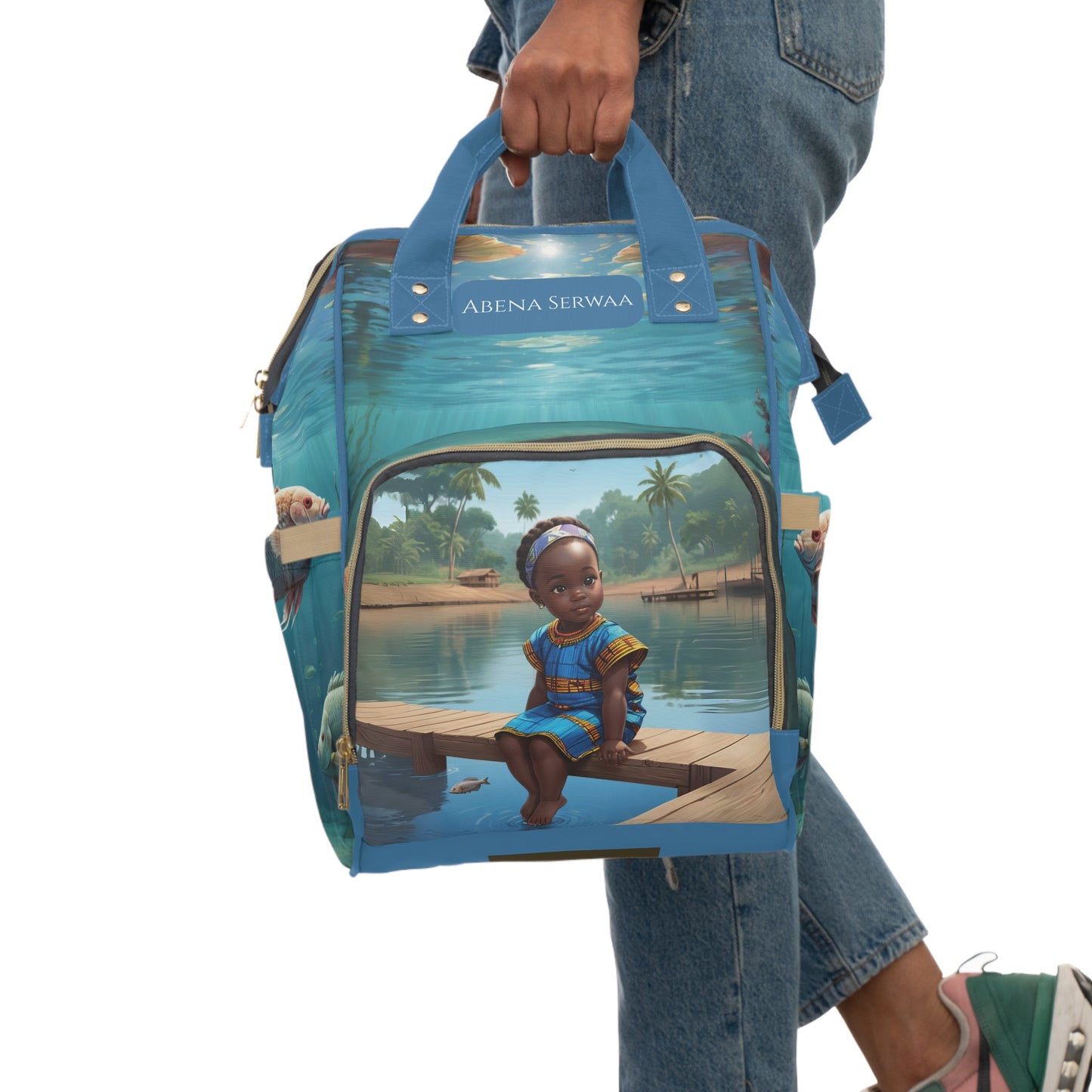 Girl Diaper Bag – Ghanaian Kente Ocean Princess Edition