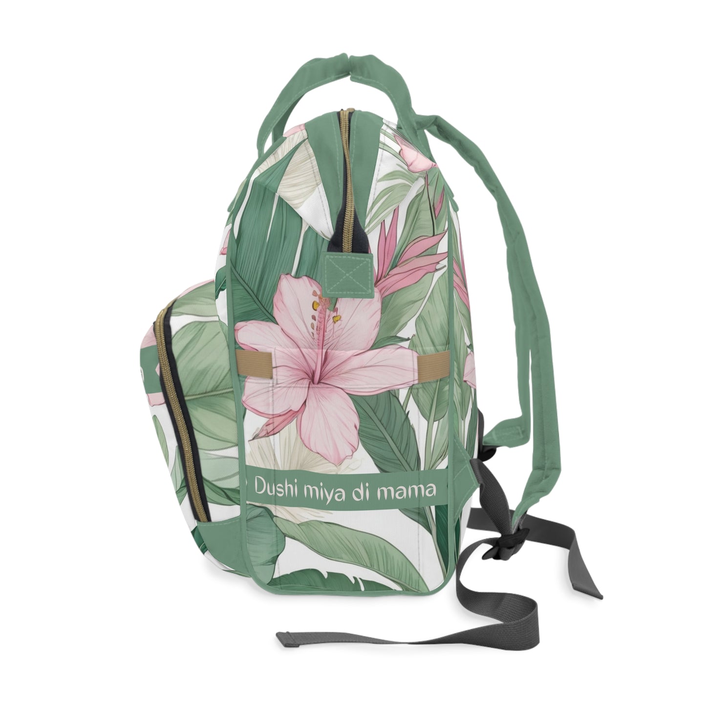 Girls Diaper Bag Personalized Tropical Baby Bag Pink Hibiscus Waterproof Backpack