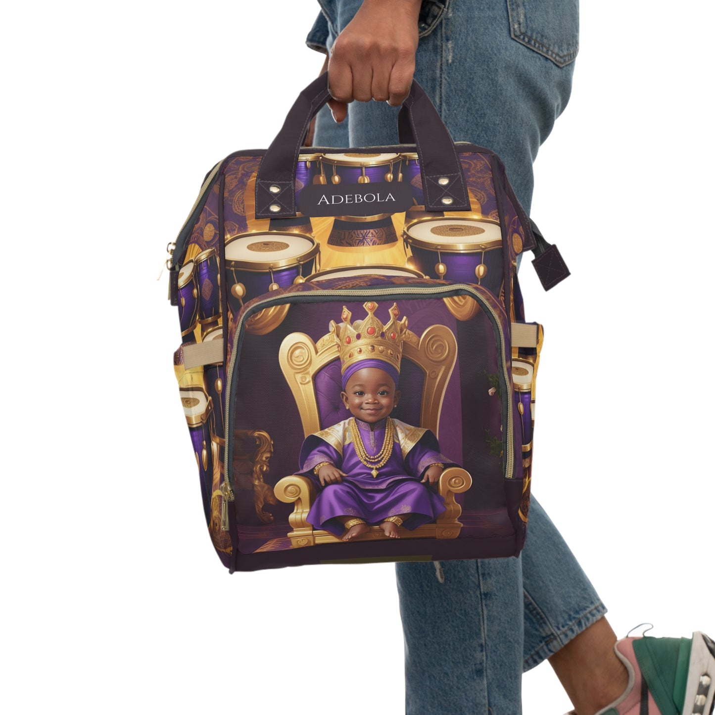 Adebola Yoruba Boys Diaper Bag – Royal Purple & Gold