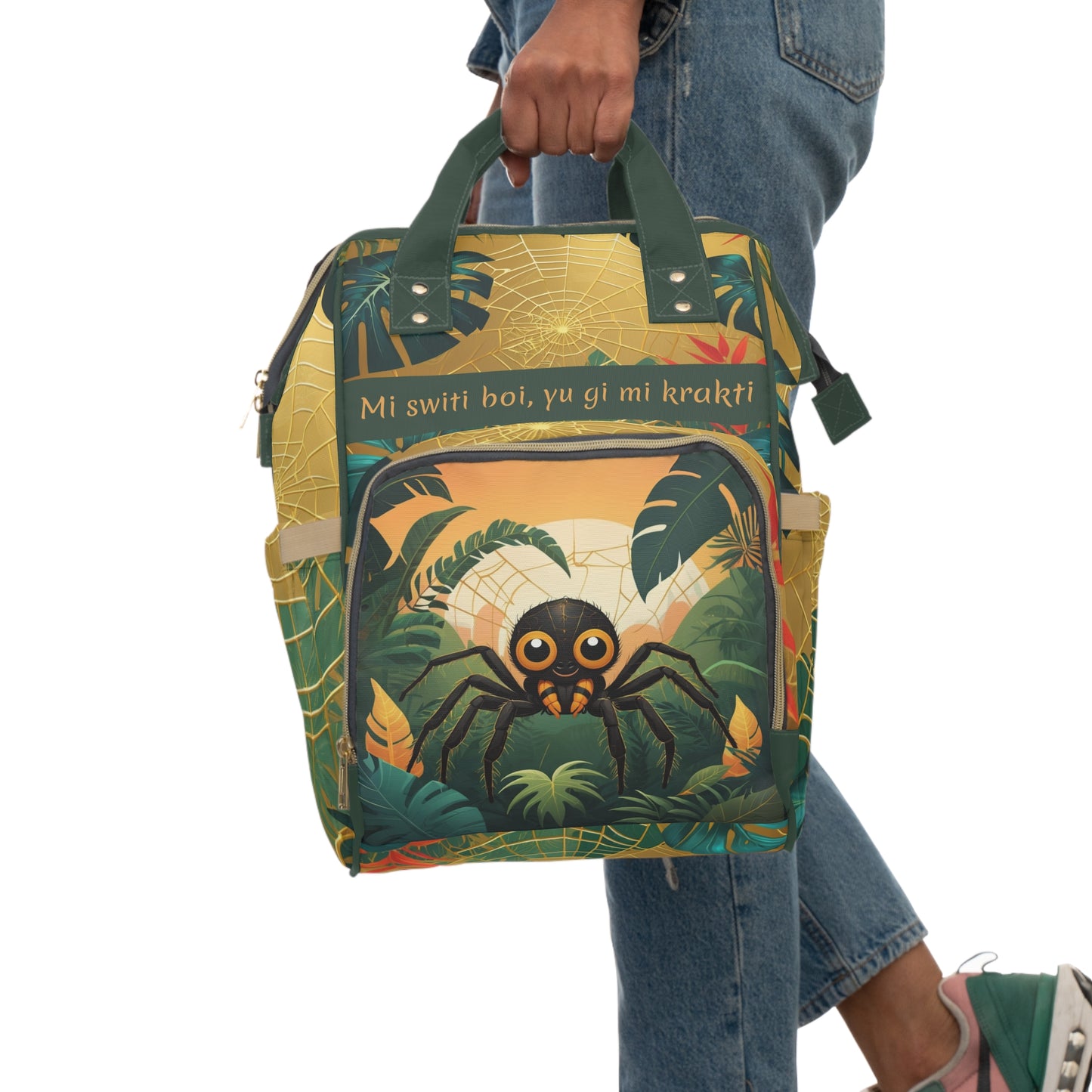 Boys Surinamese Backpack | Personalized Baby Boy Bag with Anansi Spider & Jungle Quote | Unique Cultural Baby Shower Gift