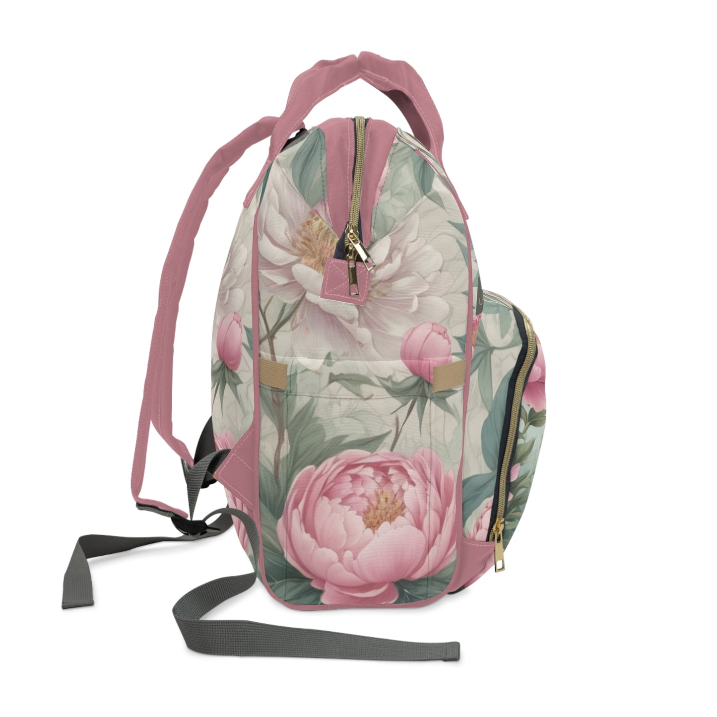 Girls Diaper Bag Personalized Farsi Baby Bag White Kitten Floral Garden Pastel Design