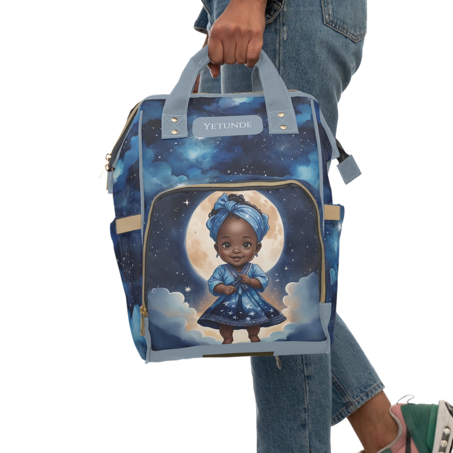 Girl Diaper Bag – Yoruba Moon Princess Edition | Personalized African Baby Backpack