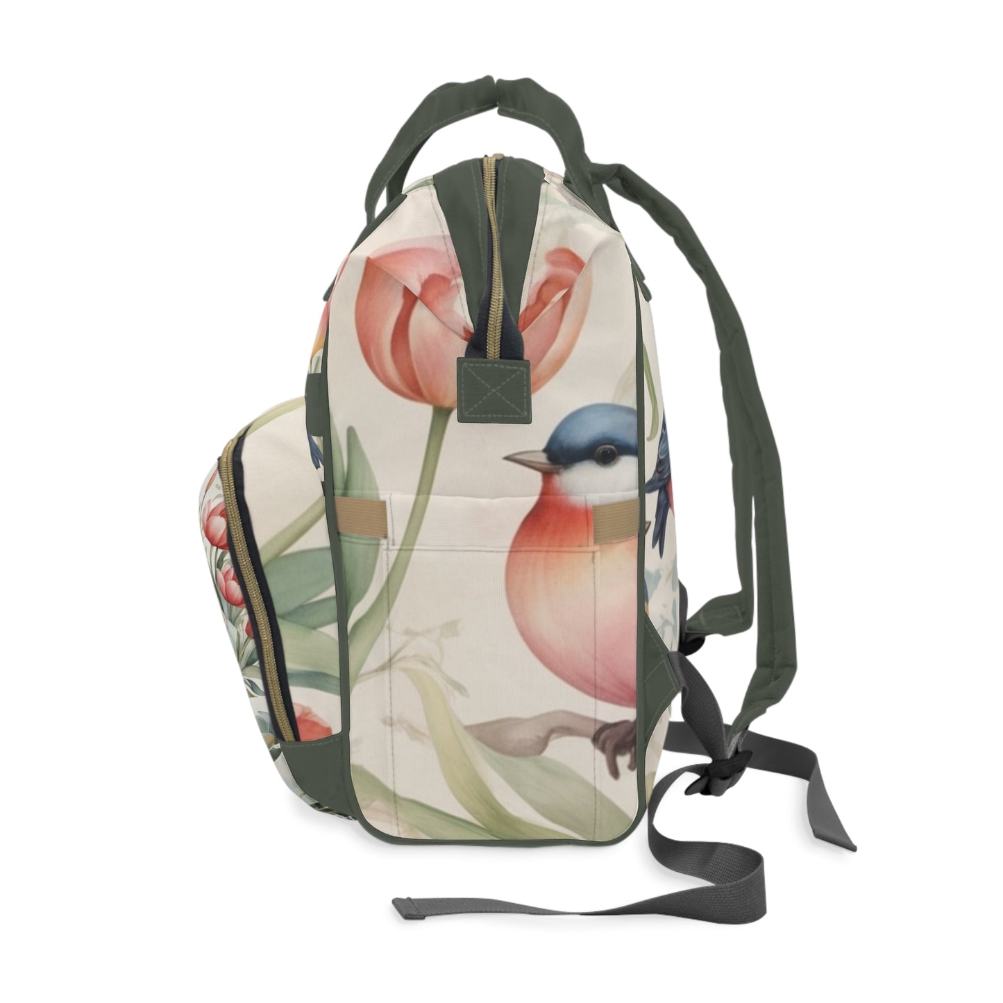 Girls Diaper Bag Personalized Farsi Baby Bag Sleeping Girl Birds and Tulips Design