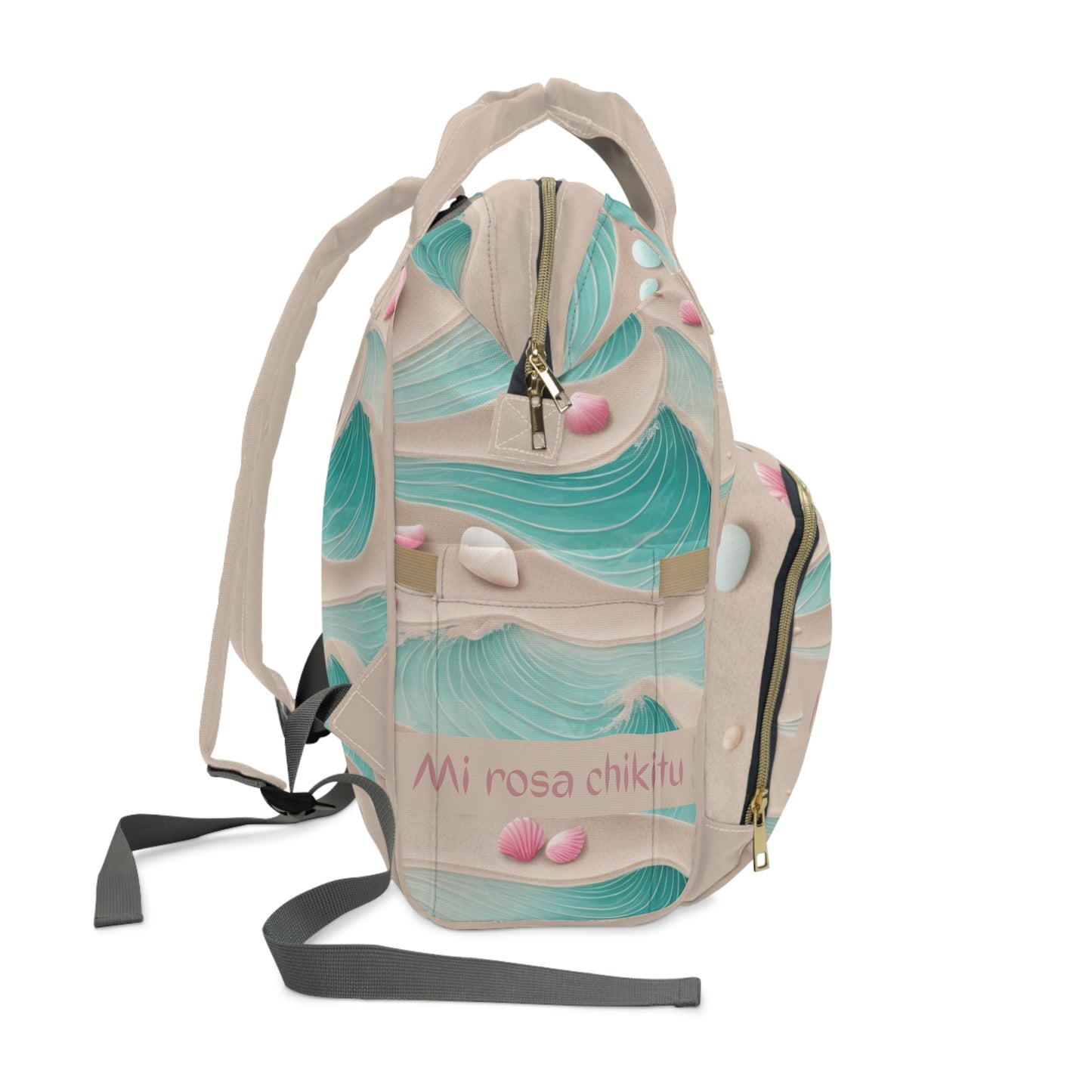 Girls Diaper Bag Personalized Ocean Baby Bag Wave and Seashell Waterproof Backpack