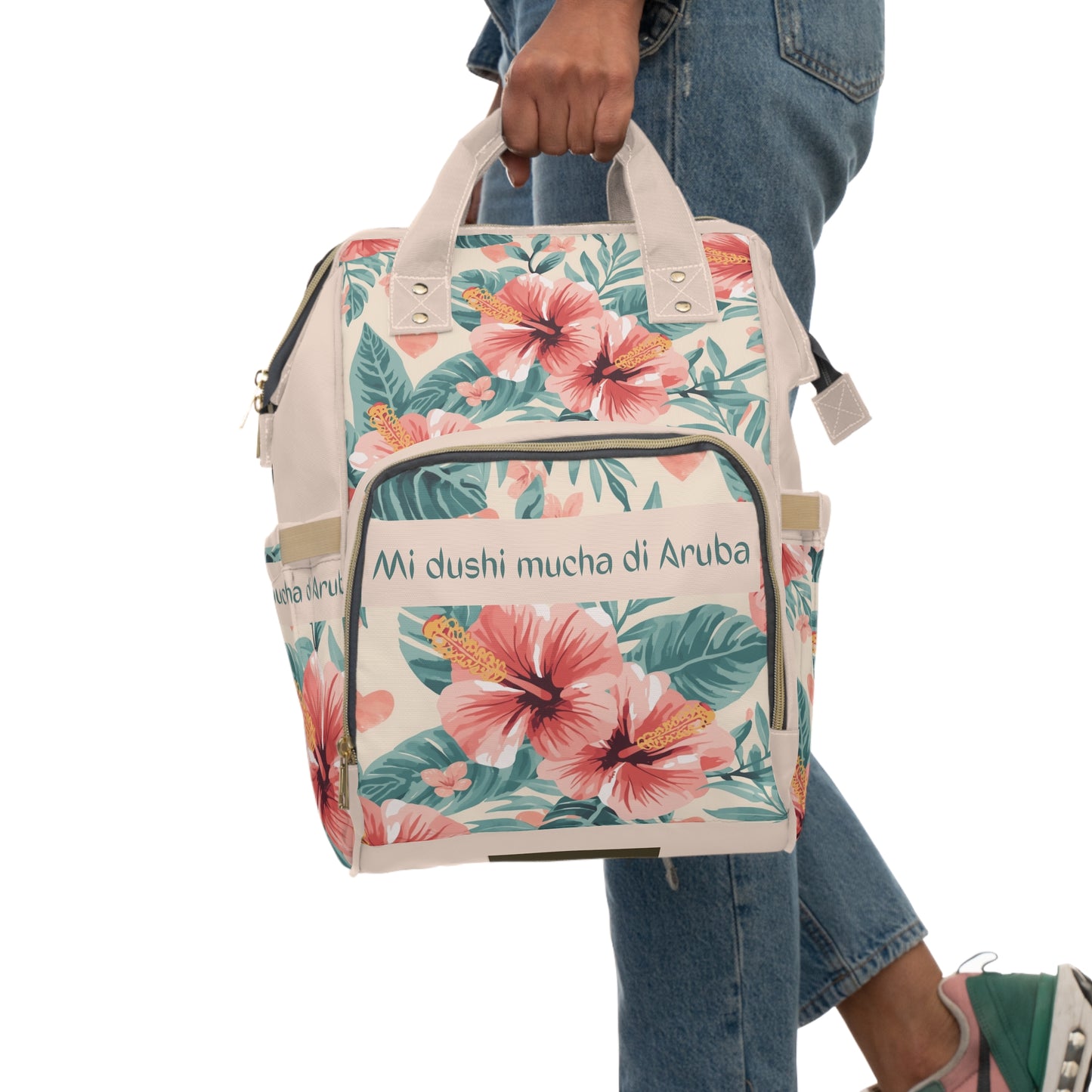 Girls Diaper Bag Personalized Aruba Baby Bag Tropical Hibiscus Waterproof Backpack