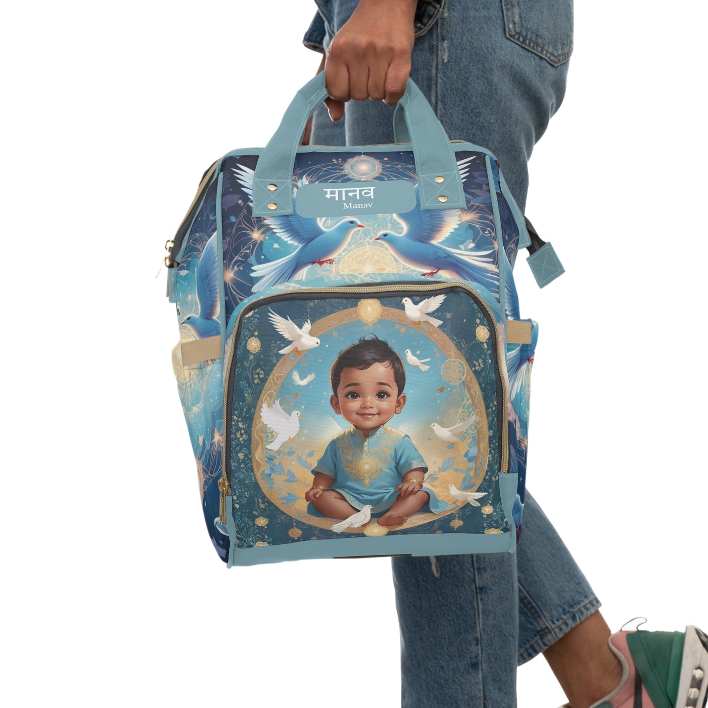 Manav India Baby Bag – Personalized Peace & Dove Design
