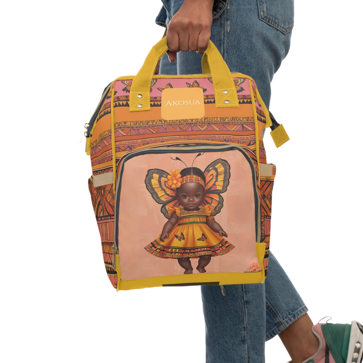 Girl Diaper Bag – Ghanaian Kente Butterfly Princess Edition