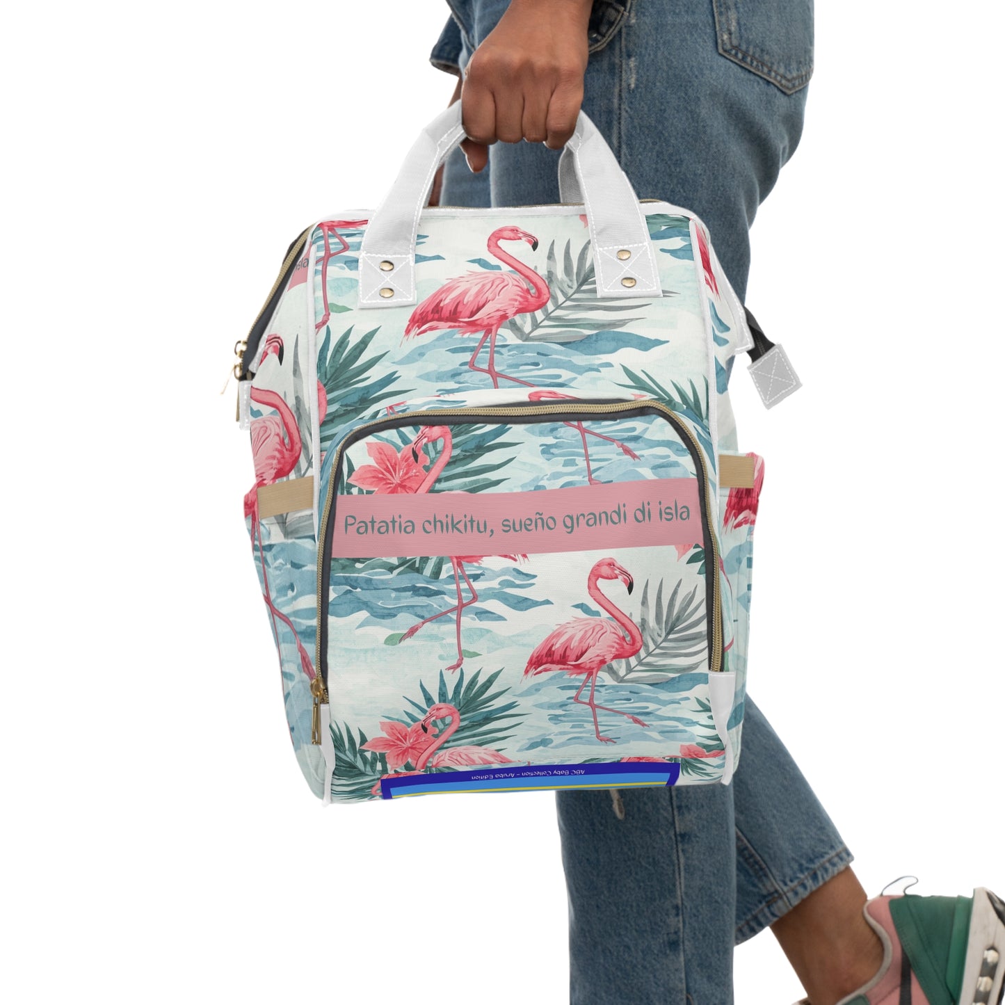 Girls Diaper Bag Personalized Aruba Baby Bag Patatia Chikitu Little Potato Big Island Dream Tropical Flamingo Design