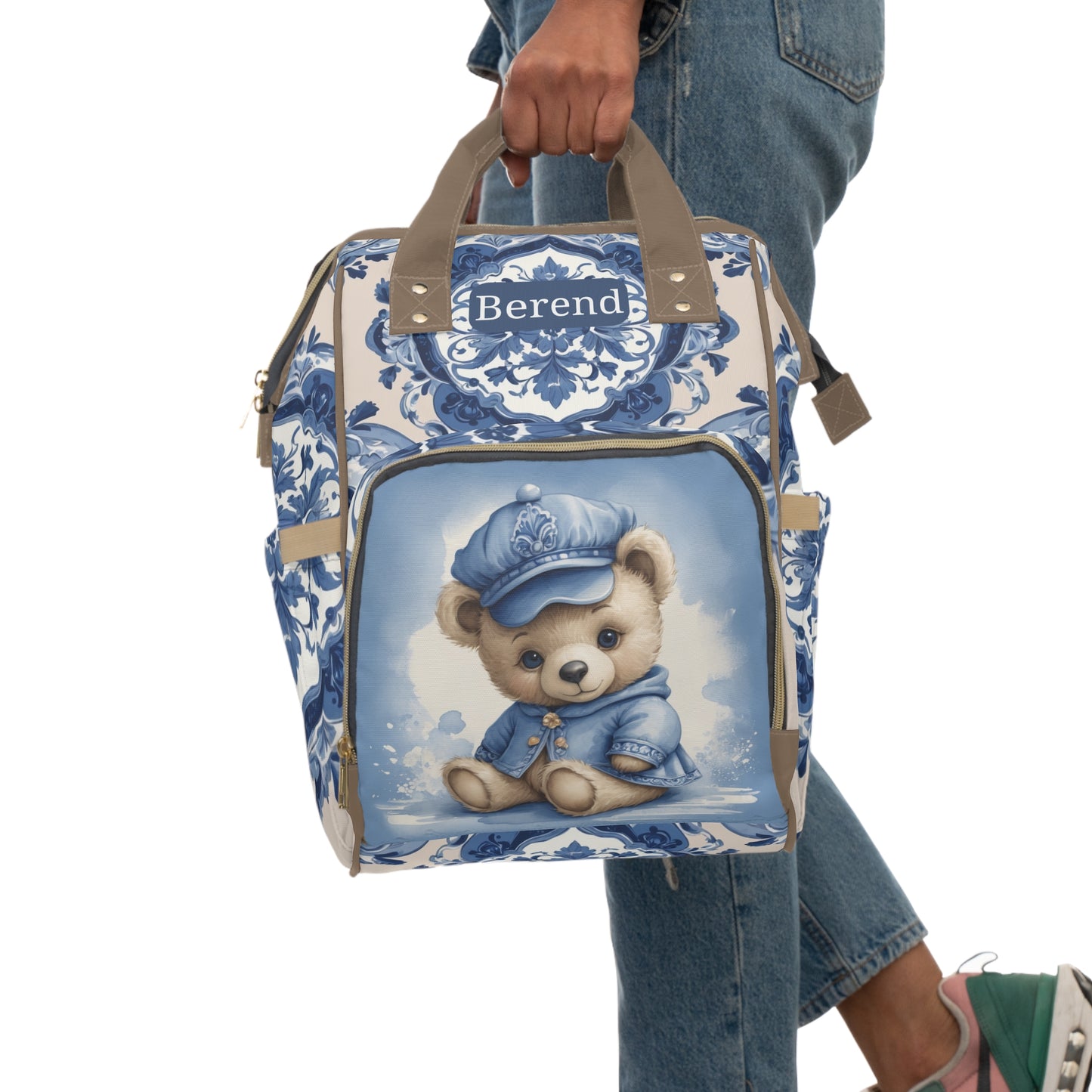 Boys Diaper Bag – Delft Blue Teddy Bear Edition | Personalized Baby Backpack
