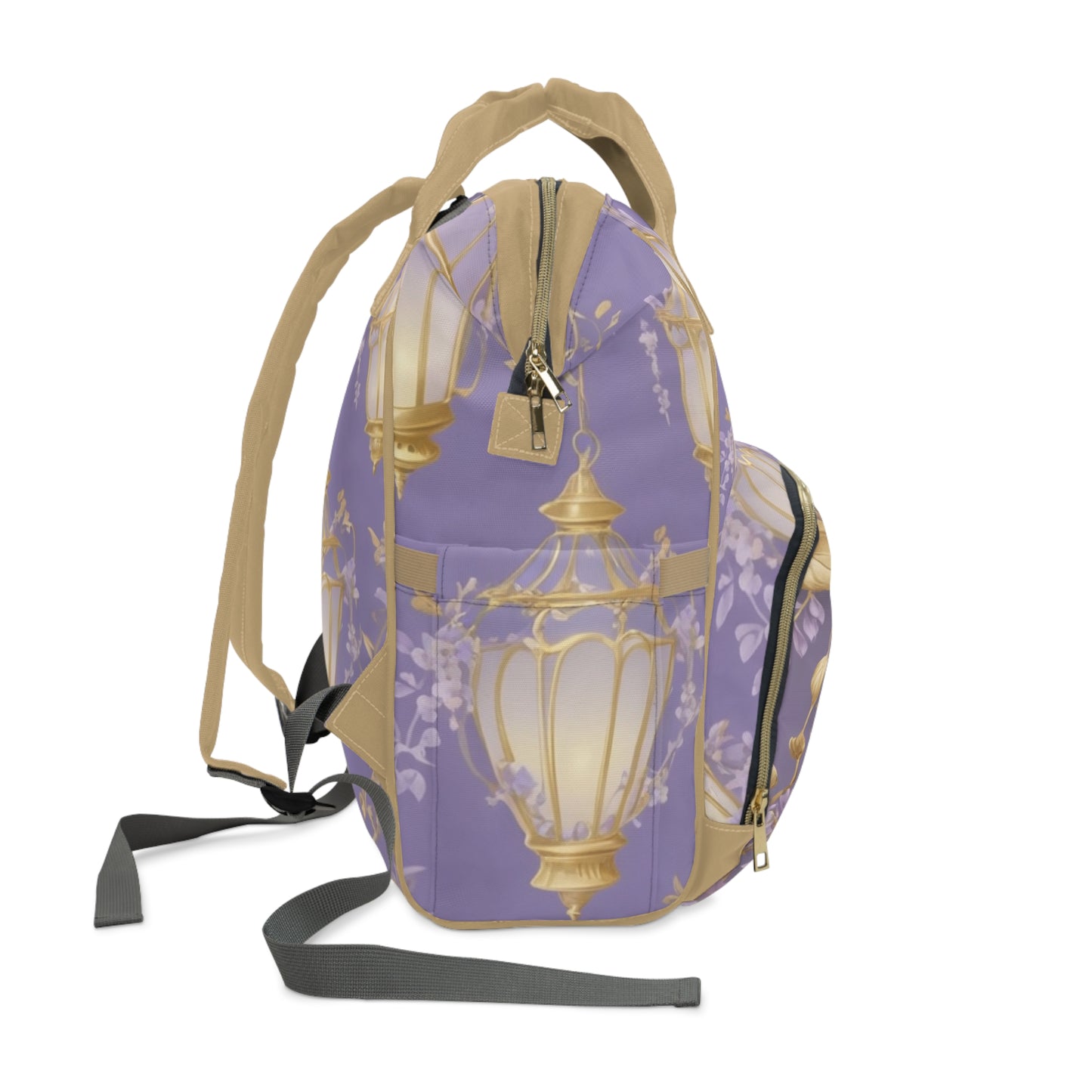 Girls Diaper Bag Personalized Arabic Baby Bag Qamari Lantern Purple and Gold Moon Design