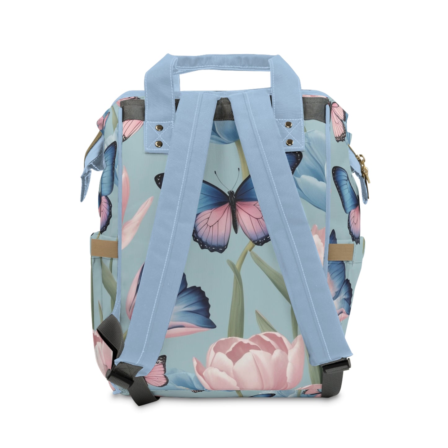 Girls Diaper Bag Personalized | Dutch Delft Blue Baby Bag with Tulips & Butterflies | Custom Baby Name Example Julia