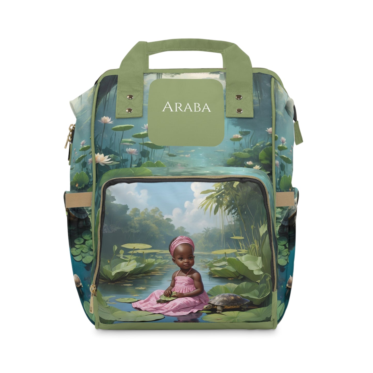 Girl Diaper Bag – Ghanaian Kente Turtle Princess Edition