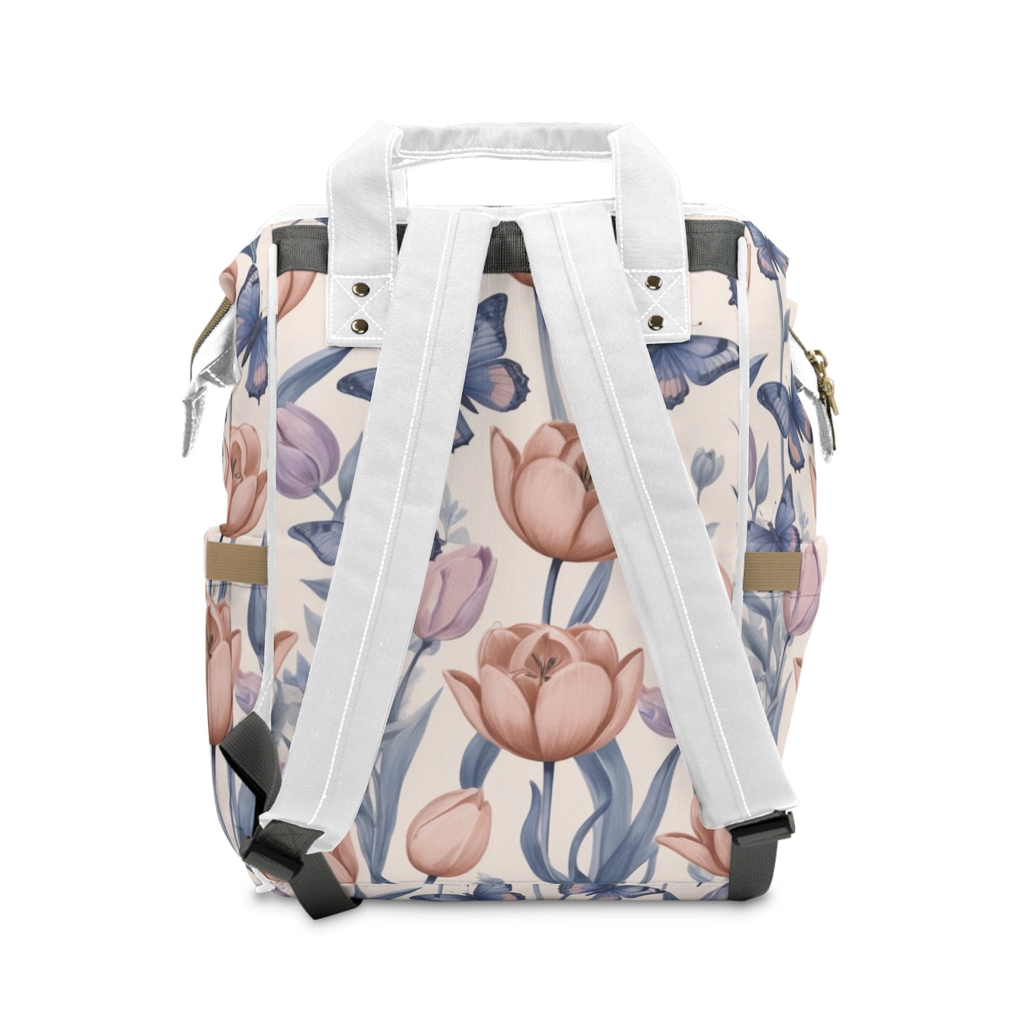 Girls Diaper Bag Backpack | Personalized Kitten Design | Delft Blue Inspired Baby Bag with Tulips & Butterflies | Baby Shower Gift