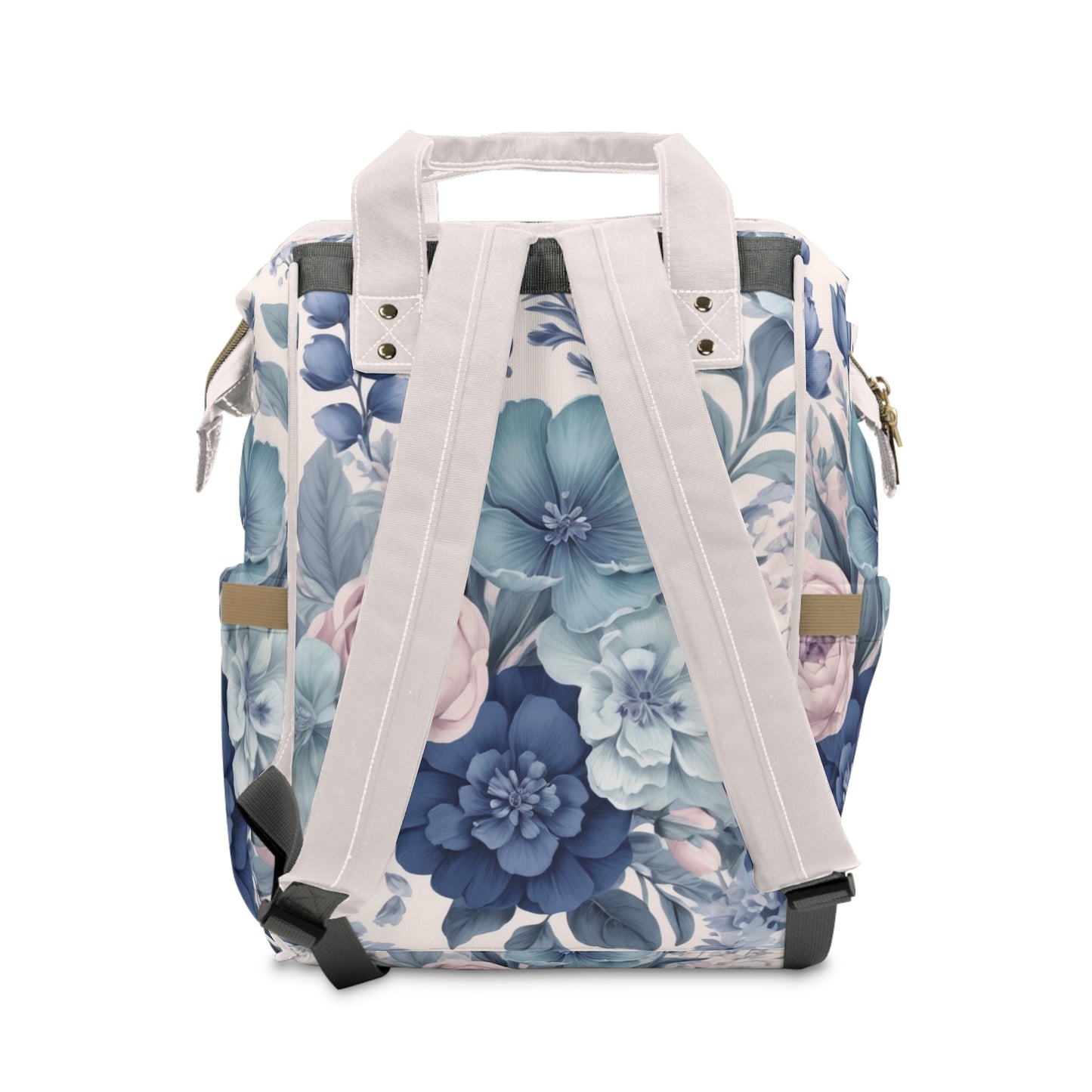 Girls Diaper Bag Backpack | Personalized Lamb Design | Delft Blue Inspired Baby Bag with Floral Pastels | Unique Baby Shower Gift