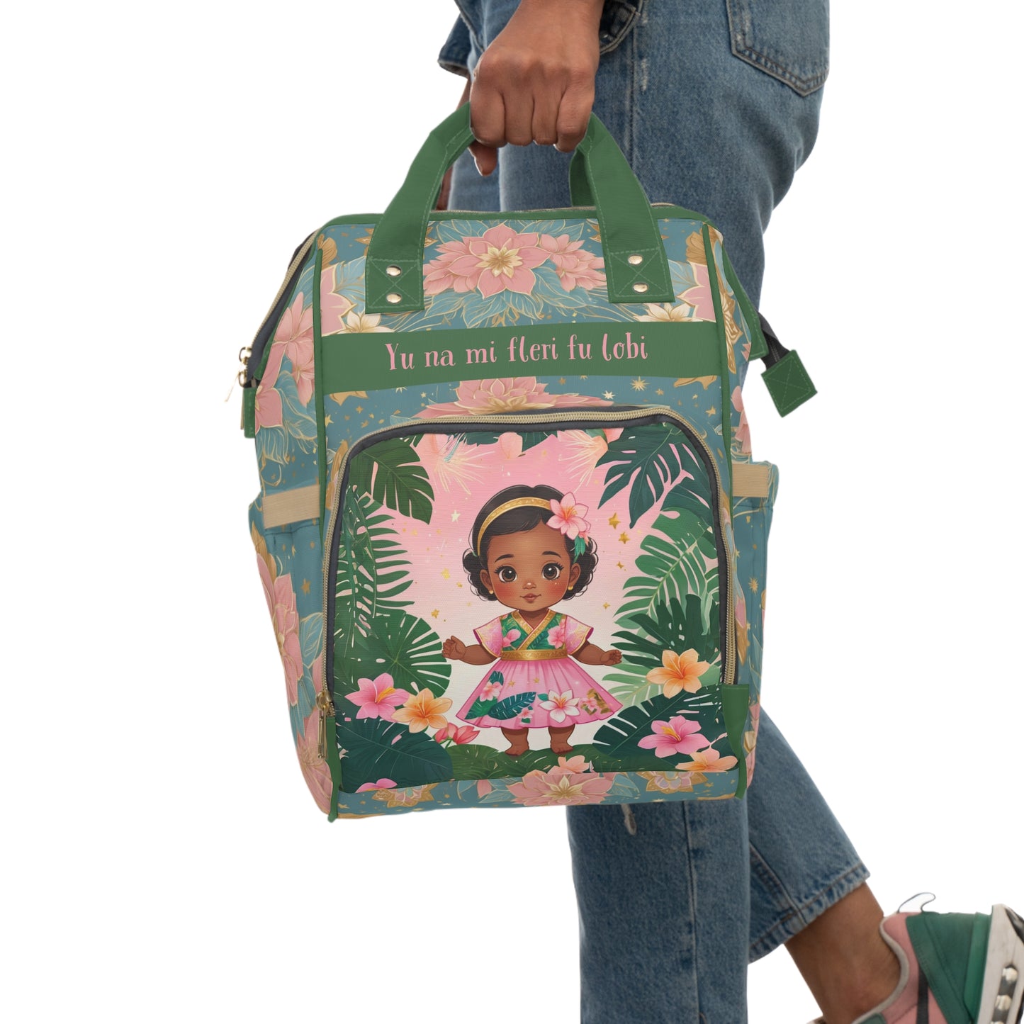 Girls Surinamese Backpack | Personalized Baby Girl Bag with Tropical Flowers & Quote | Unique Cultural Baby Shower Gift